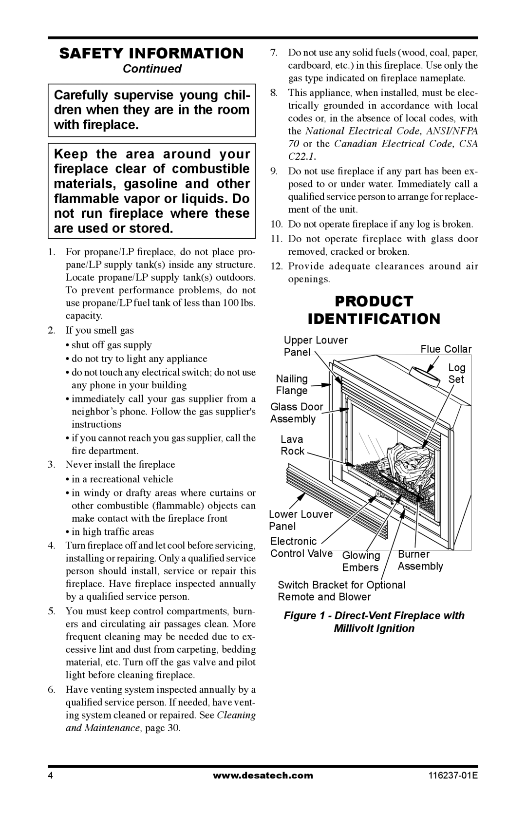 Desa VC42PE SERIES, VC42NE SERIES installation manual Product, Identification, High traffic areas 