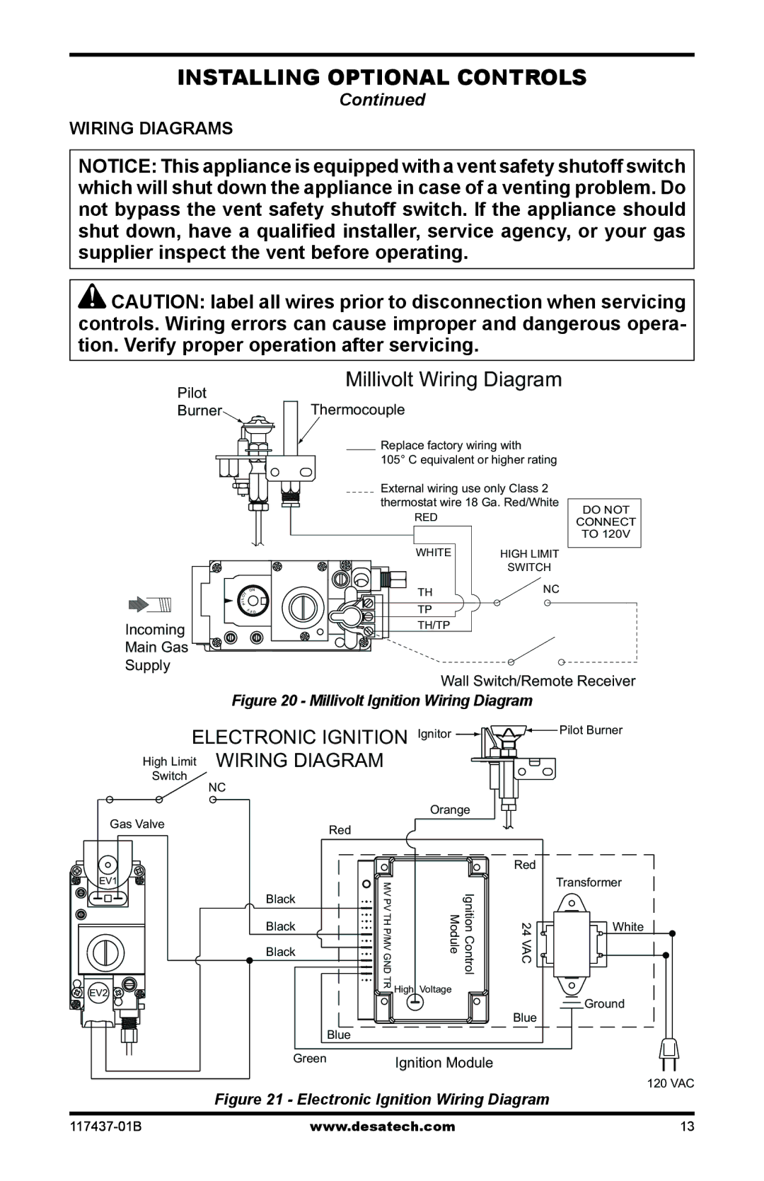 Desa (V)CB36N(E), (V)CB36P(E) operation manual Millivolt Wiring Diagram, Wiring Diagrams 