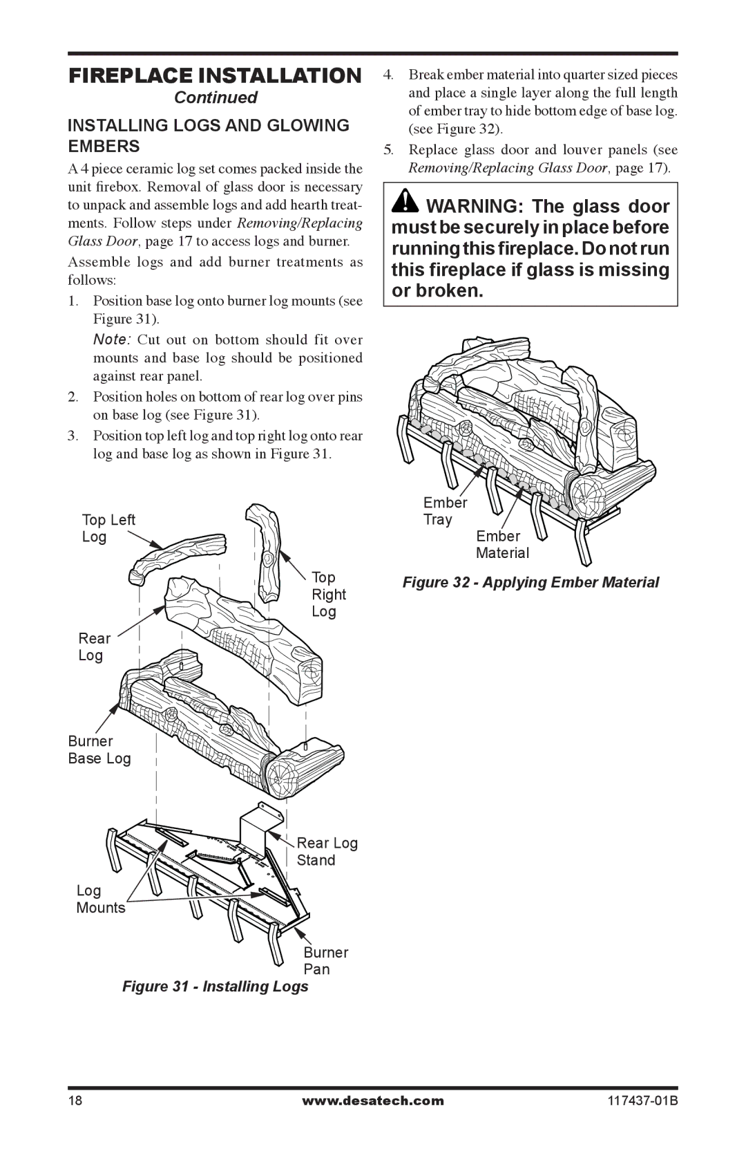 Desa (V)CB36P(E), (V)CB36N(E) operation manual Installing Logs and Glowing Embers, Applying Ember Material 