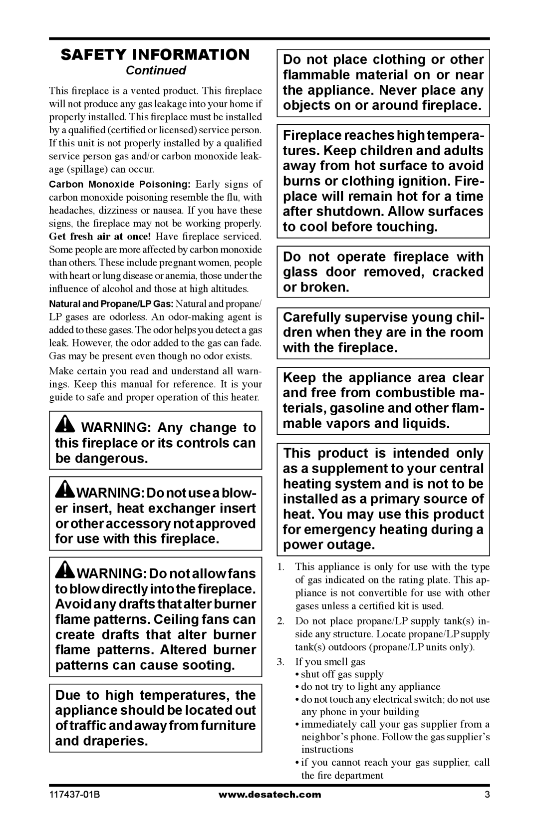 Desa (V)CB36N(E), (V)CB36P(E) operation manual Safety information 