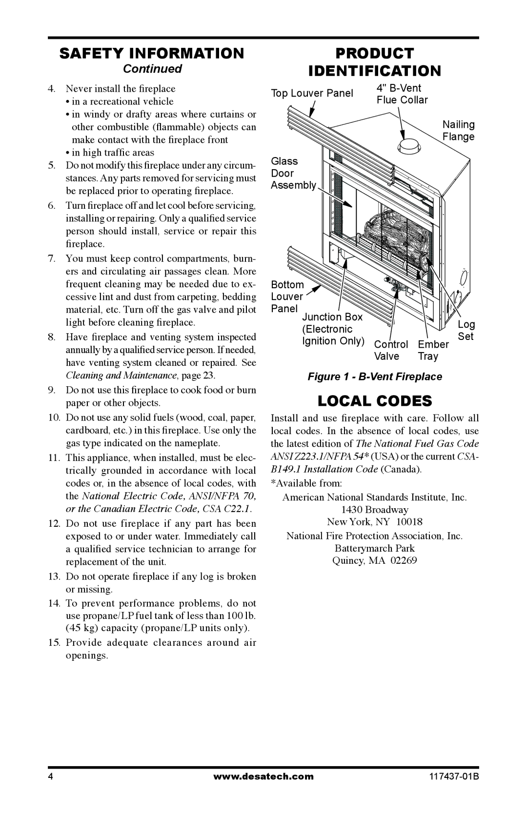 Desa (V)CB36P(E), (V)CB36N(E) operation manual Product Identification, Local Codes 