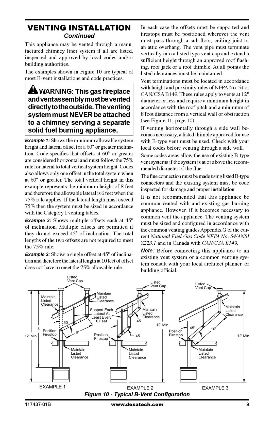 Desa (V)CB36N(E), (V)CB36P(E) operation manual Venting Installation 