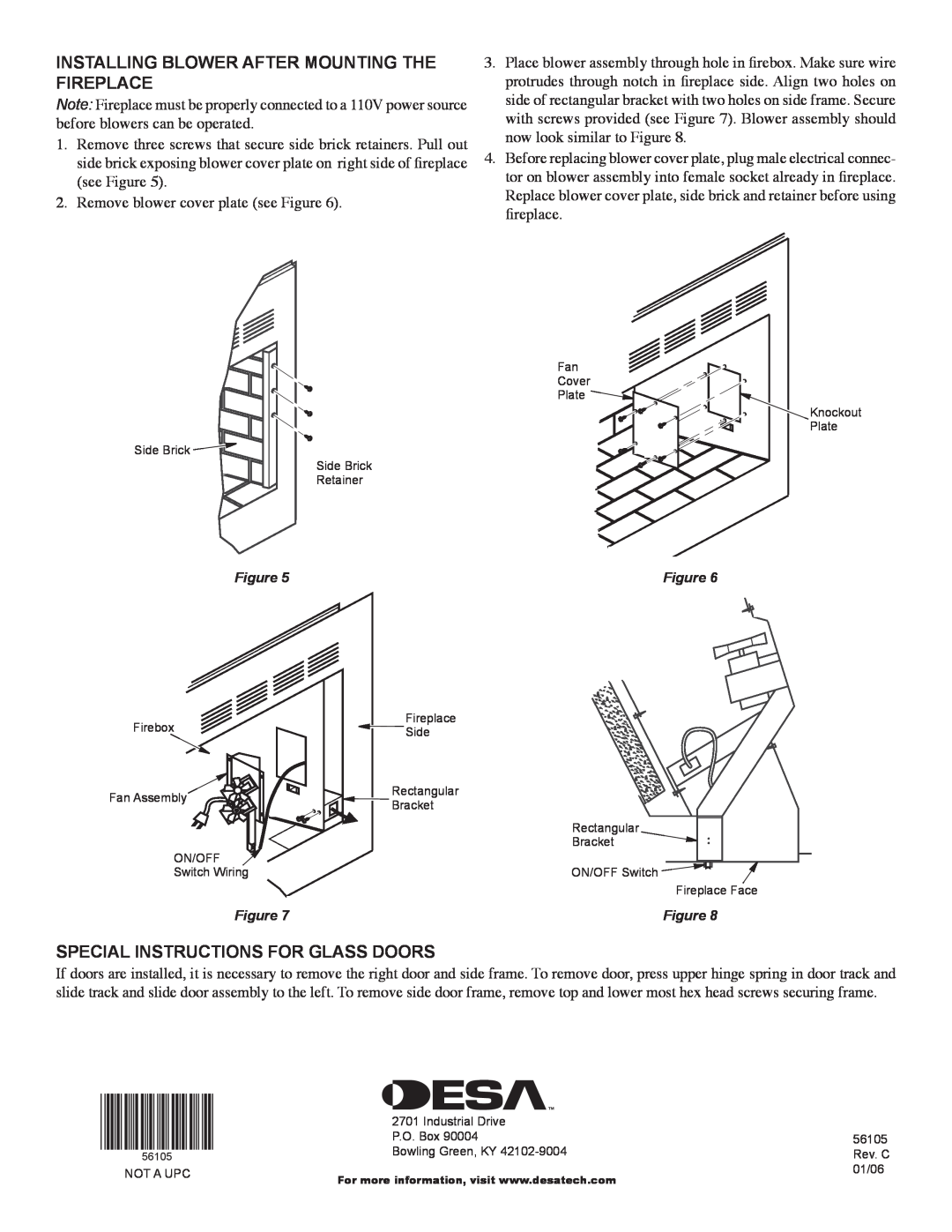 Desa VCBK4L, VCBK4R manual Installing Blower After Mounting The Fireplace, Special Instructions For Glass Doors 