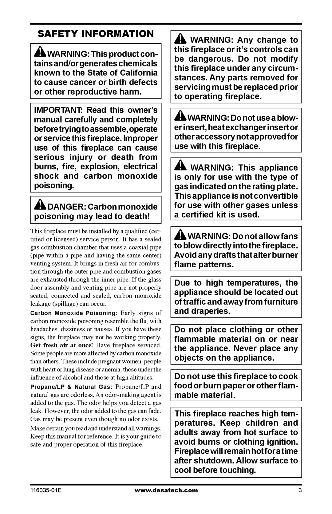 Desa (V)CD36RPE, (V)CD36TNE, (V)CD36TPE, (V)CD36RNE installation manual Safety Information 