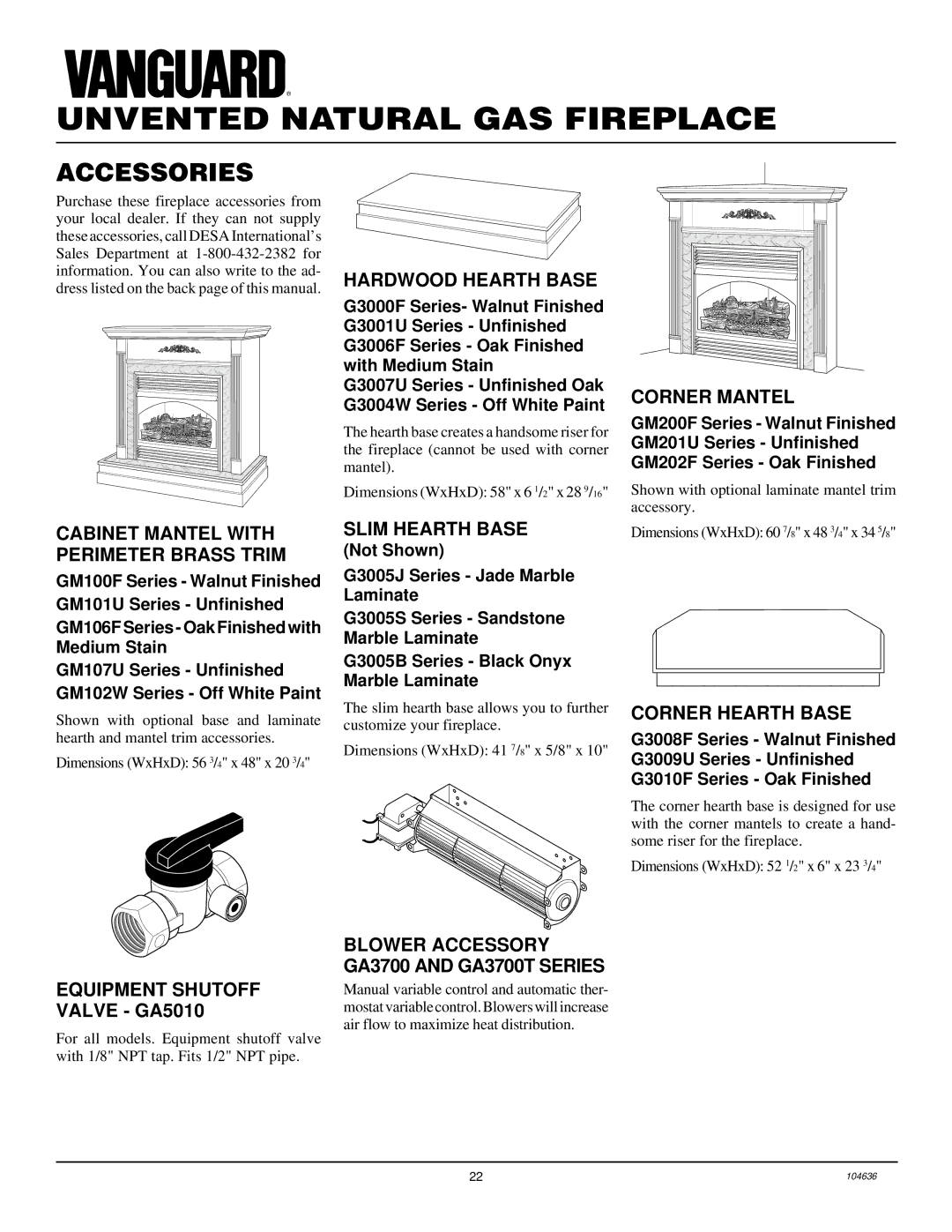 Desa VCGF30NR installation manual Accessories 