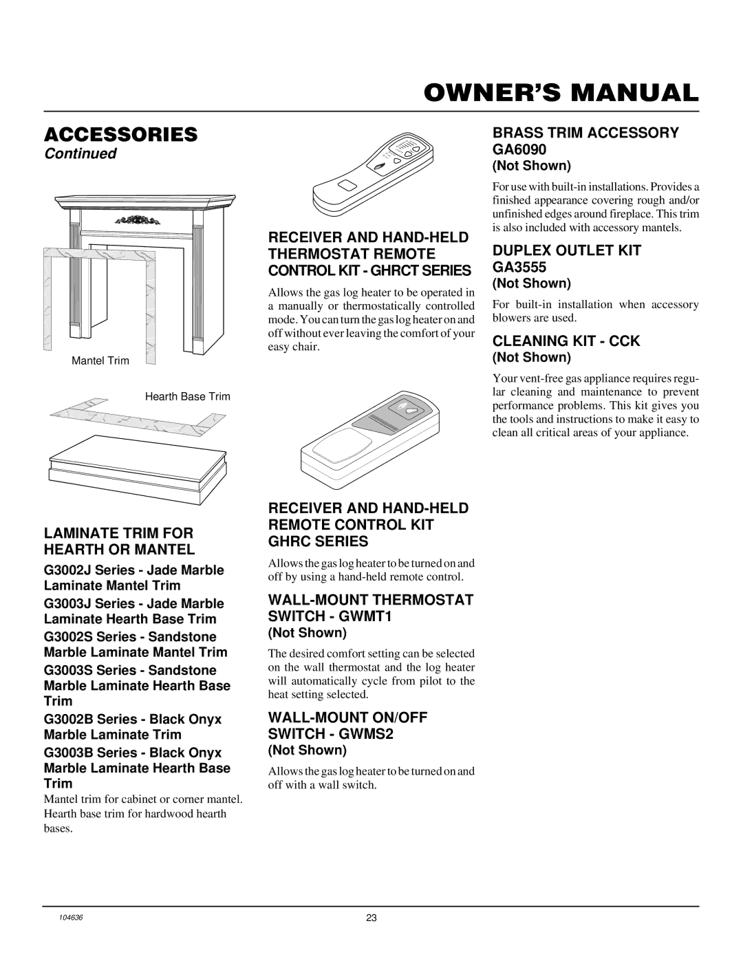 Desa VCGF30NR Brass Trim Accessory GA6090, Duplex Outlet KIT, Cleaning KIT CCK, Laminate Trim for Hearth or Mantel 