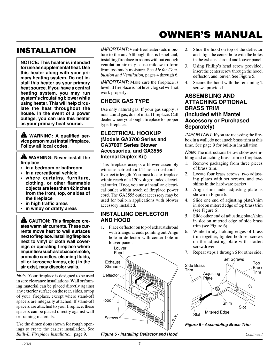 Desa VCGF30NR installation manual Installation, Check GAS Type, Electrical Hookup, Installing Deflector and Hood 