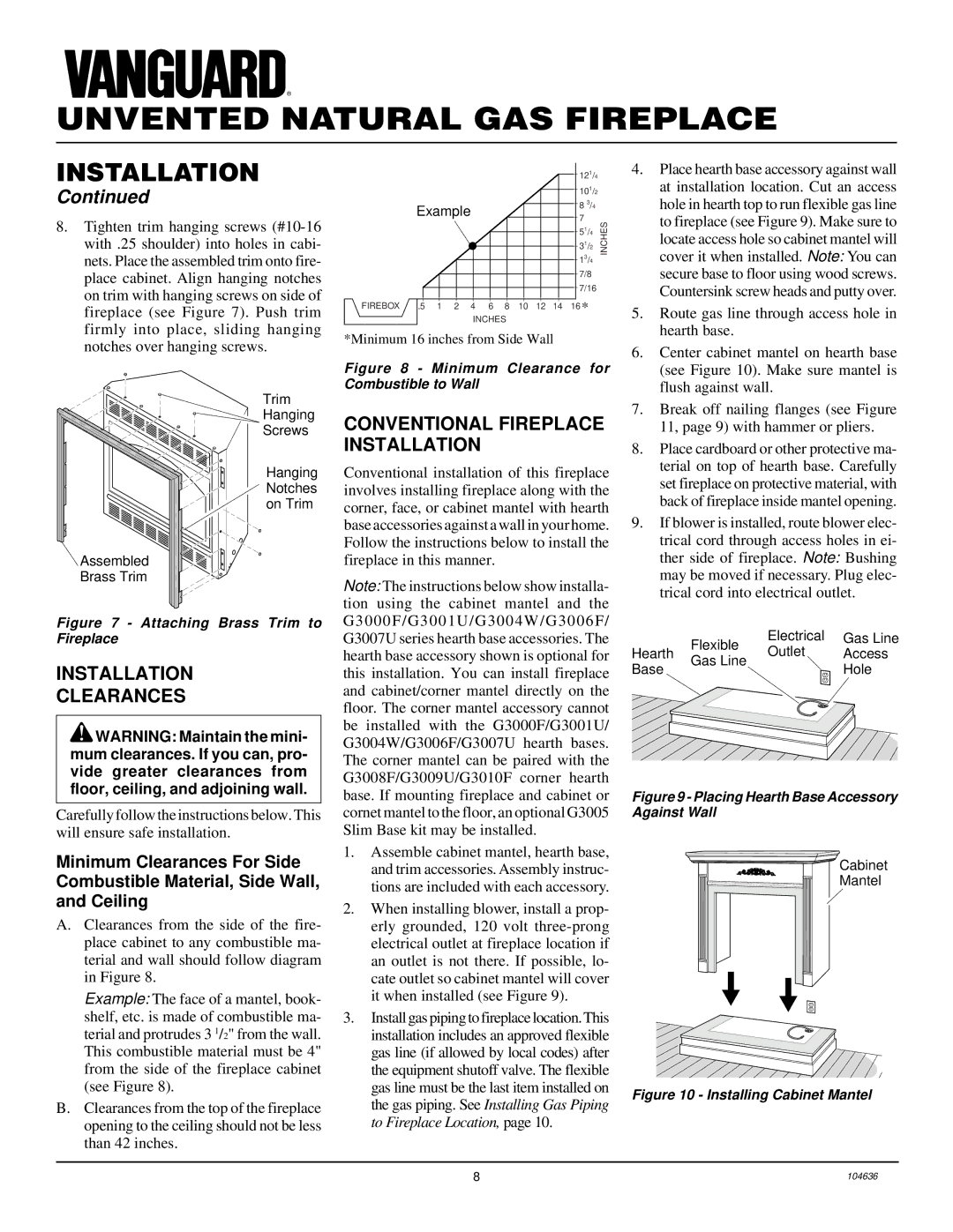 Desa VCGF30NR installation manual Installation Clearances, Conventional Fireplace Installation 