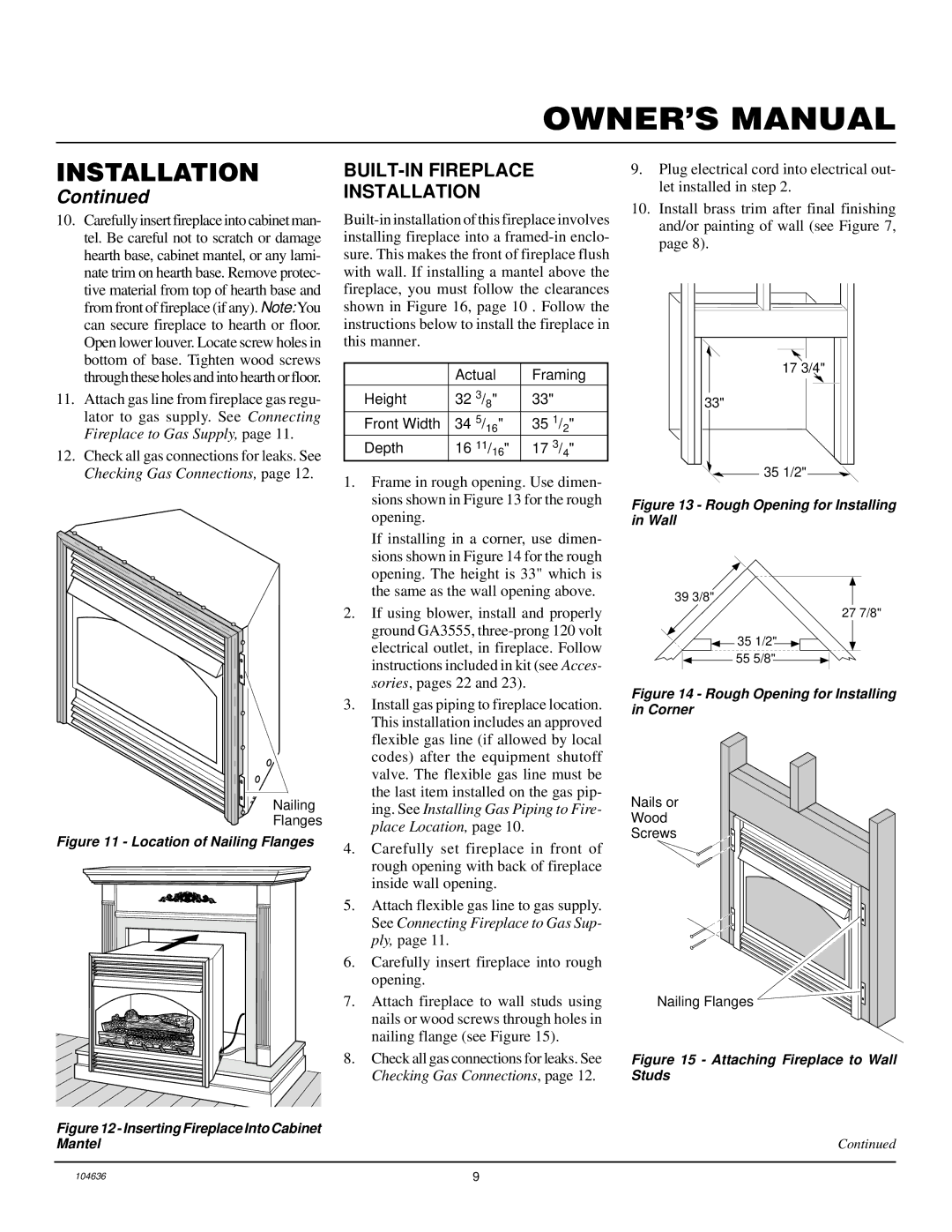 Desa VCGF30NR installation manual BUILT-IN Fireplace Installation, Location of Nailing Flanges 