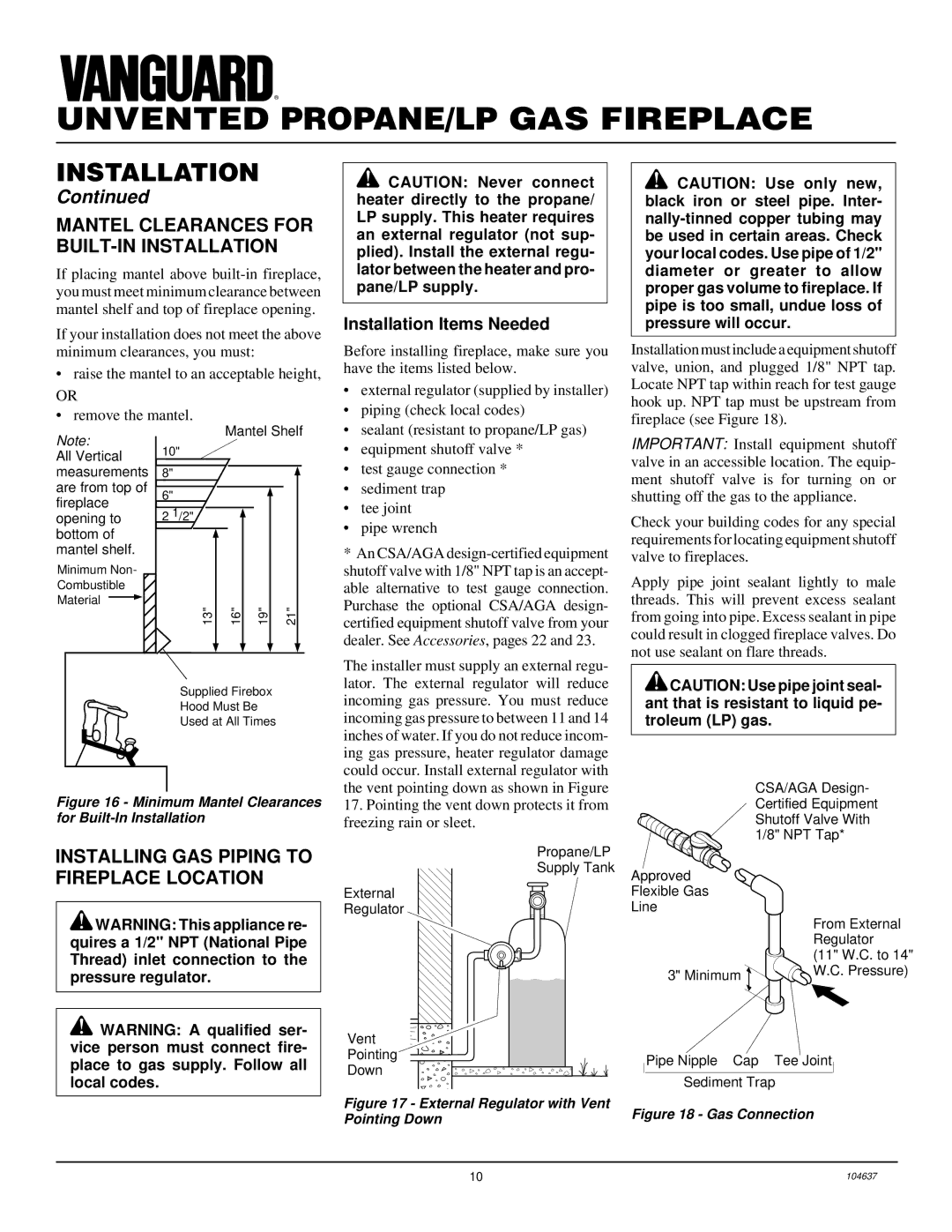 Desa VCGF30PR installation manual Mantel Clearances for BUILT-IN Installation, Installing GAS Piping to Fireplace Location 