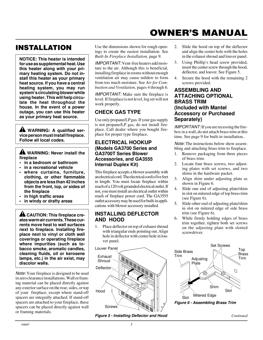 Desa VCGF30PR installation manual Installation, Check GAS Type, Electrical Hookup, Installing Deflector and Hood 