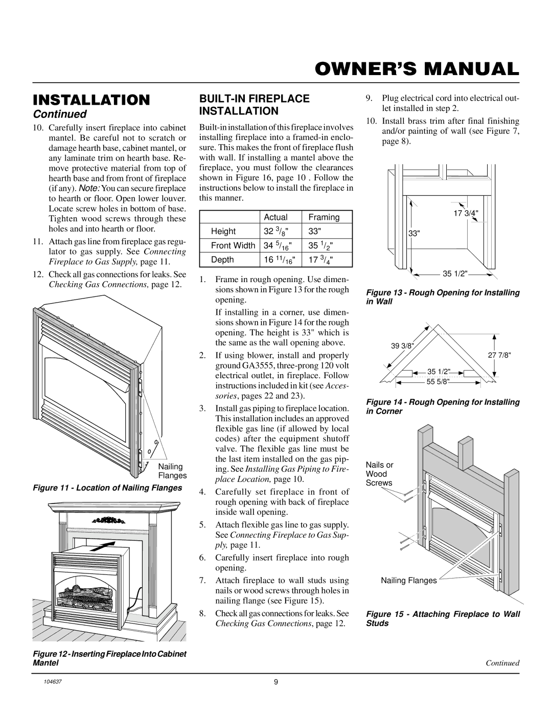 Desa VCGF30PR installation manual BUILT-IN Fireplace Installation, Location of Nailing Flanges 