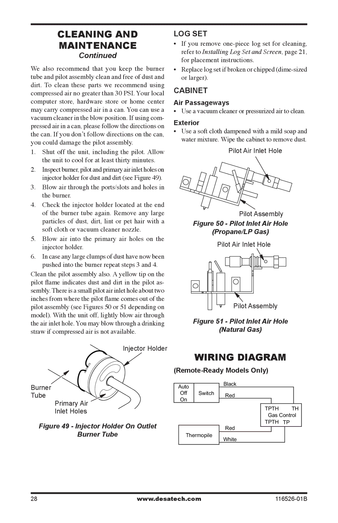 Desa VDCFTPB, VDCFRNB, VDCFRPB installation manual Cleaning Maintenance, Wiring Diagram, LOG Set, Cabinet 