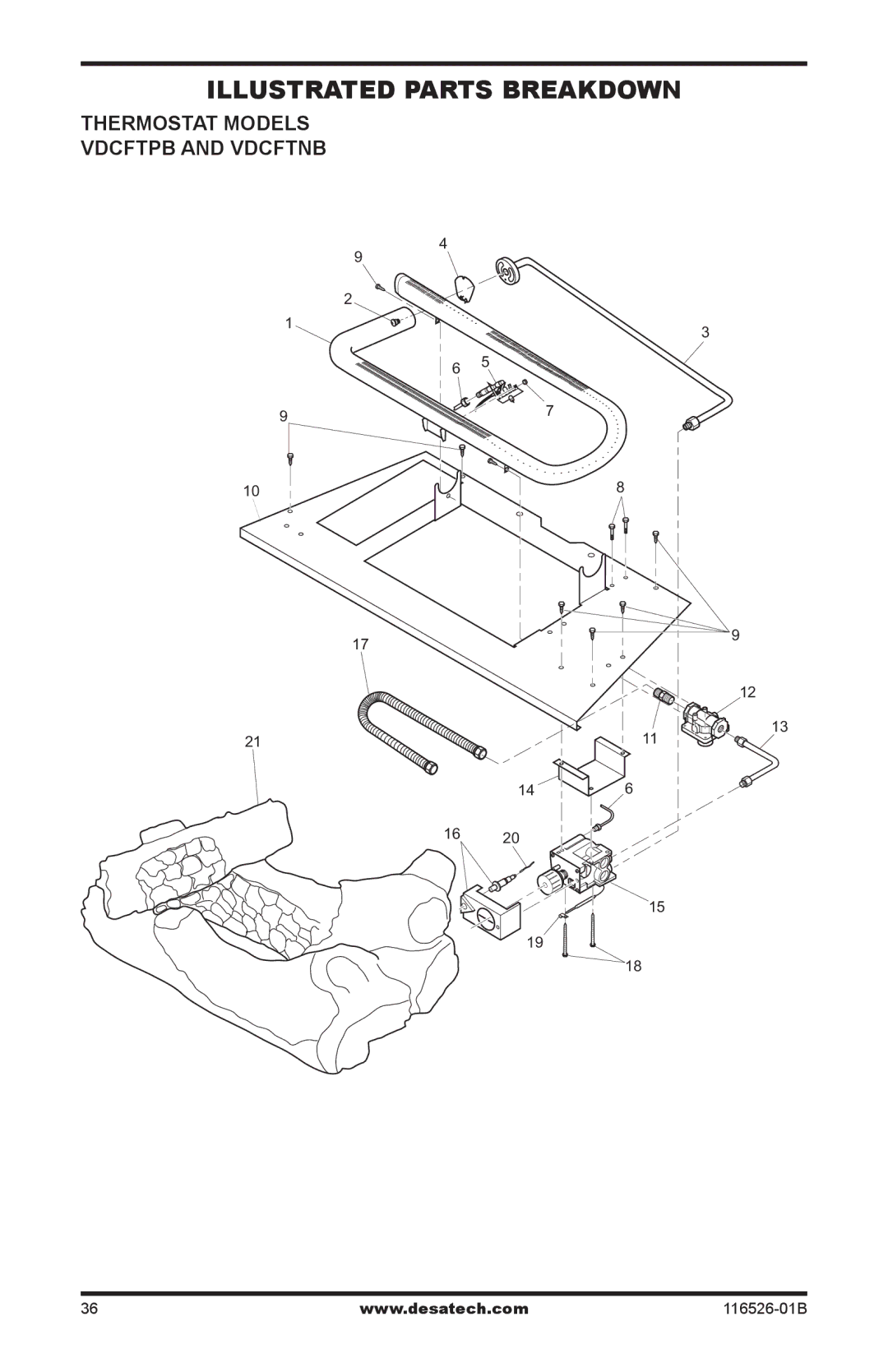 Desa VDCFRNB, VDCFTPB, VDCFRPB installation manual Illustrated Parts Breakdown, Thermostat Models, Vdcftpb and Vdcftnb 