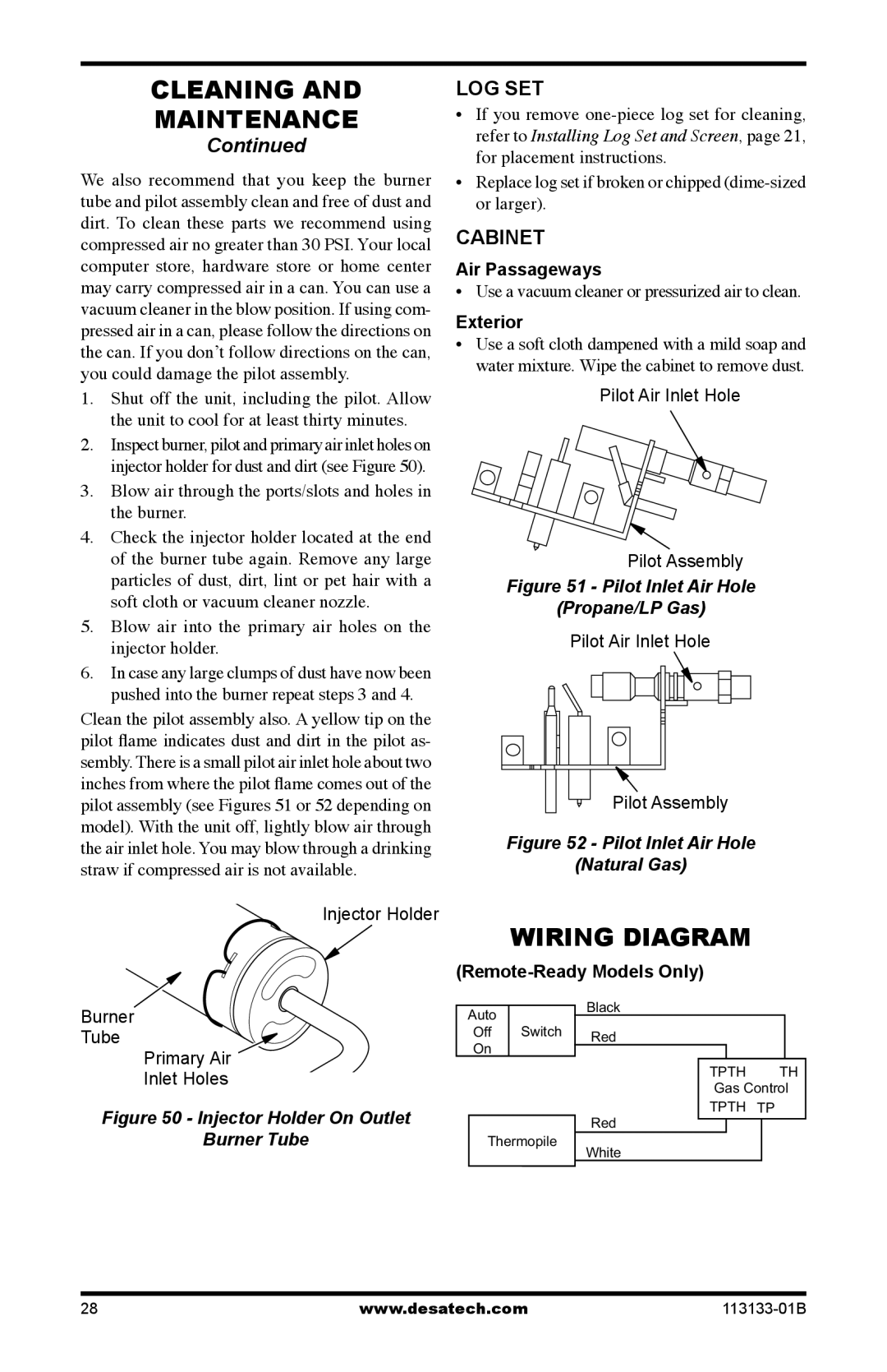 Desa VDCFTPA, VDCFRPA, VDCFRNA installation manual Log Set, Cabinet, Air Passageways, Exterior, Remote-Ready Models Only 