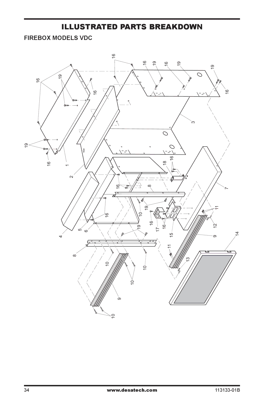 Desa VDCFTPA, VDCFRPA, VDCFRNA installation manual Illustrated Parts Breakdown, Firebox Models VDC 