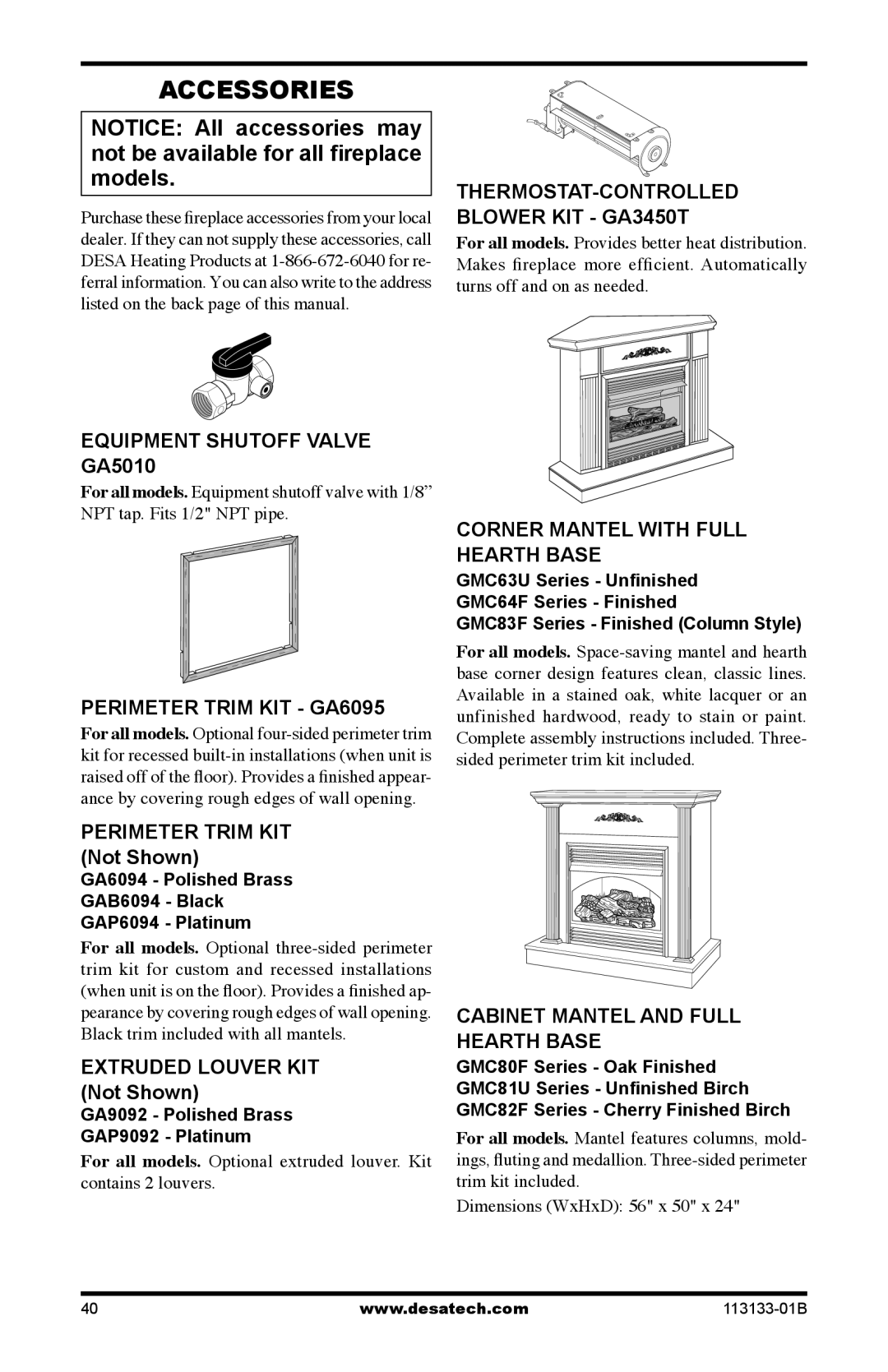 Desa VDCFTPA, VDCFRPA, VDCFRNA installation manual Accessories 