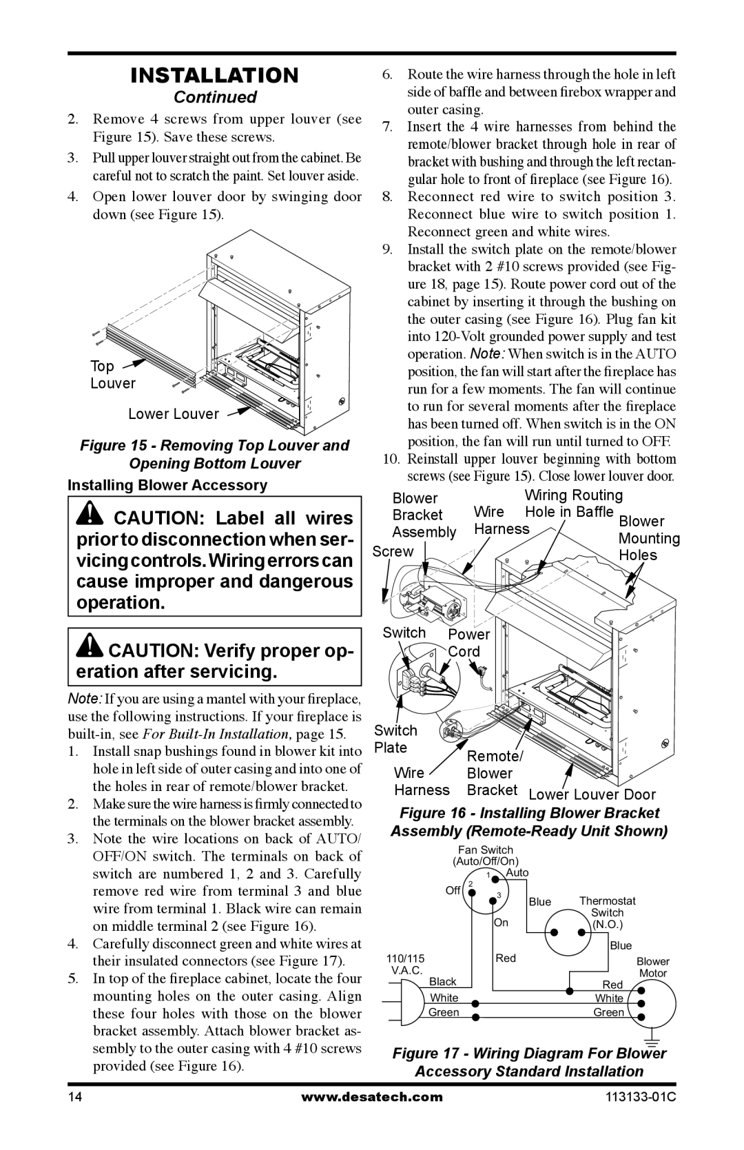 Desa VDCFTNA installation manual Remove 4 screws from upper louver see . Save these screws, Installing Blower Accessory 