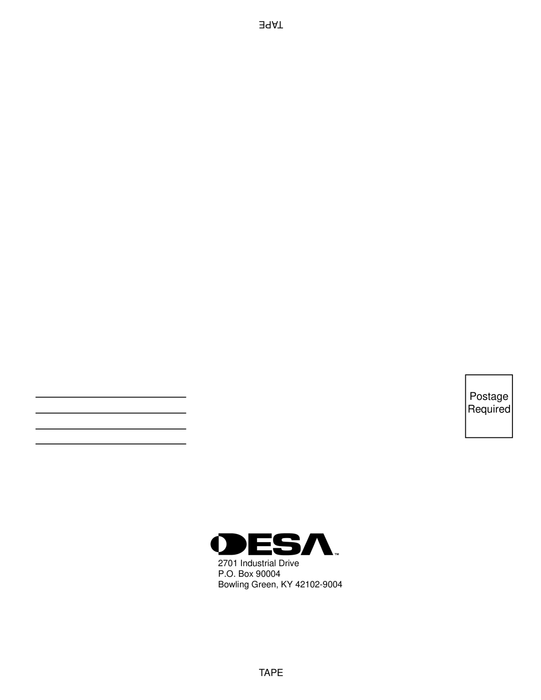 Desa VDDVF36PN/PP, VDDVF36STN/STP installation manual Postage Required 