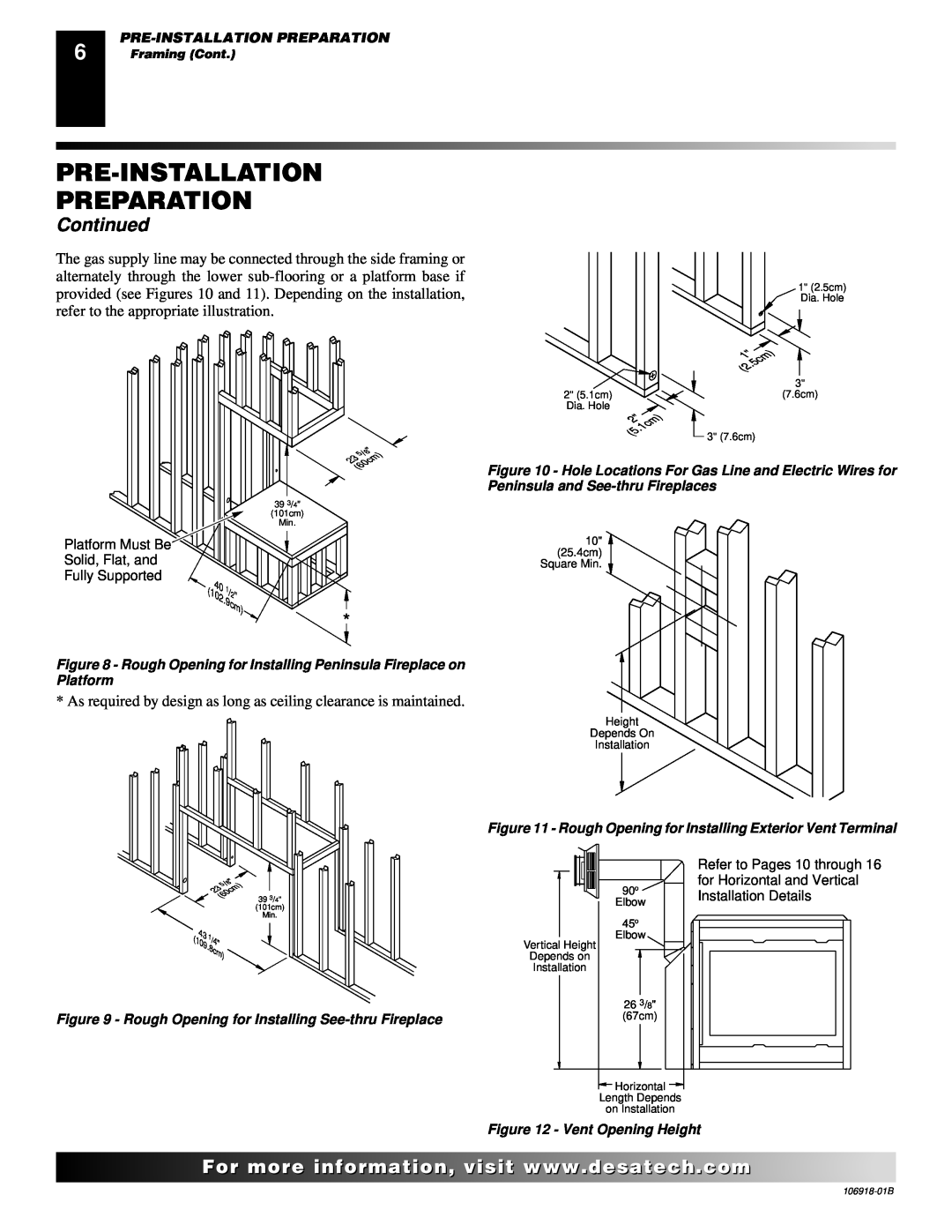 Desa VDDVF36PN/PP, VDDVF36STN/STP installation manual Pre-Installation Preparation, Continued, Pre-Installationpreparation 