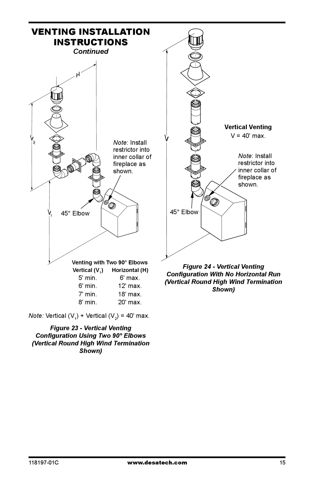 Desa (V)DVC36(B)(H), (V)DVC42(B)(H) installation instructions Vertical Venting 