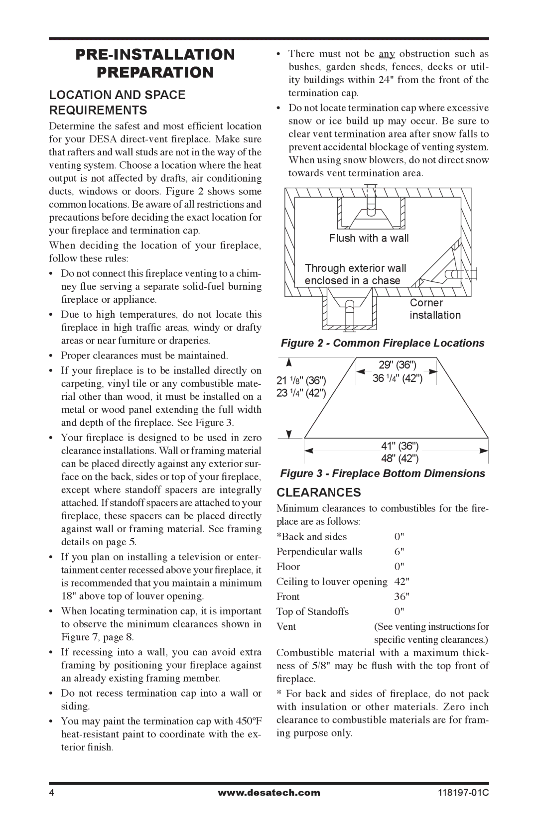 Desa (V)DVC42(B)(H), (V)DVC36(B)(H) Pre-Installation Preparation, Location and space requirements, Clearances 