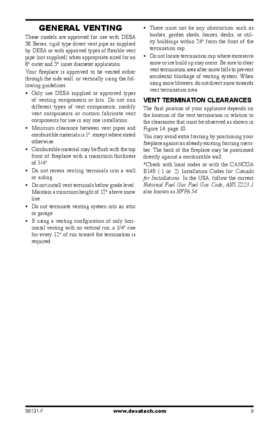 Desa (V)DVF36, TSTPA-A, TSTEA-A, TSTPEA-A, TPNPEA-A, TPNEA-A, TPNPA-A, TSTA-A(-HA) General Venting, Vent Termination Clearances 