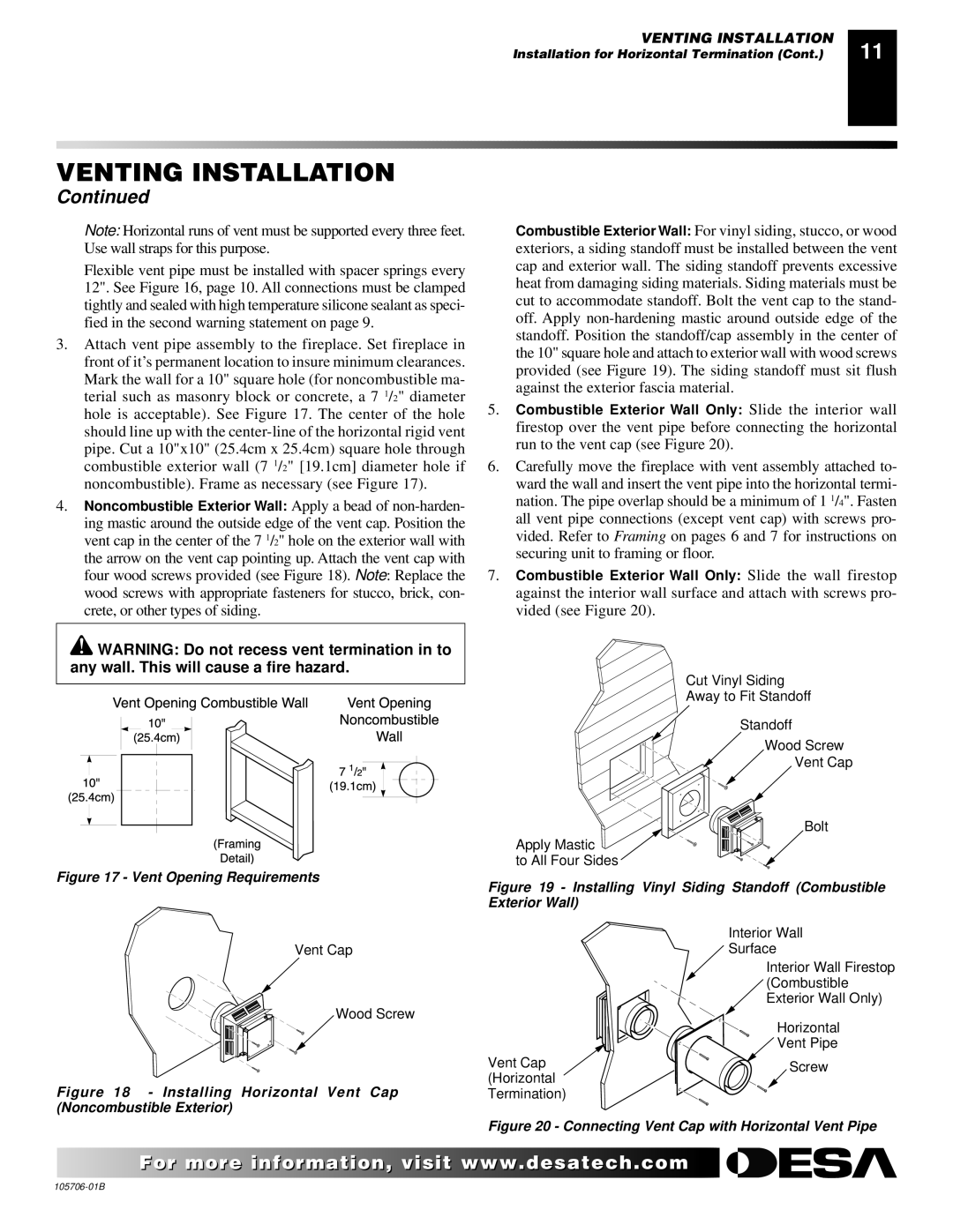 Desa VDVF36STN/STP, VDVF36PN/PP installation manual Vent Opening Requirements 