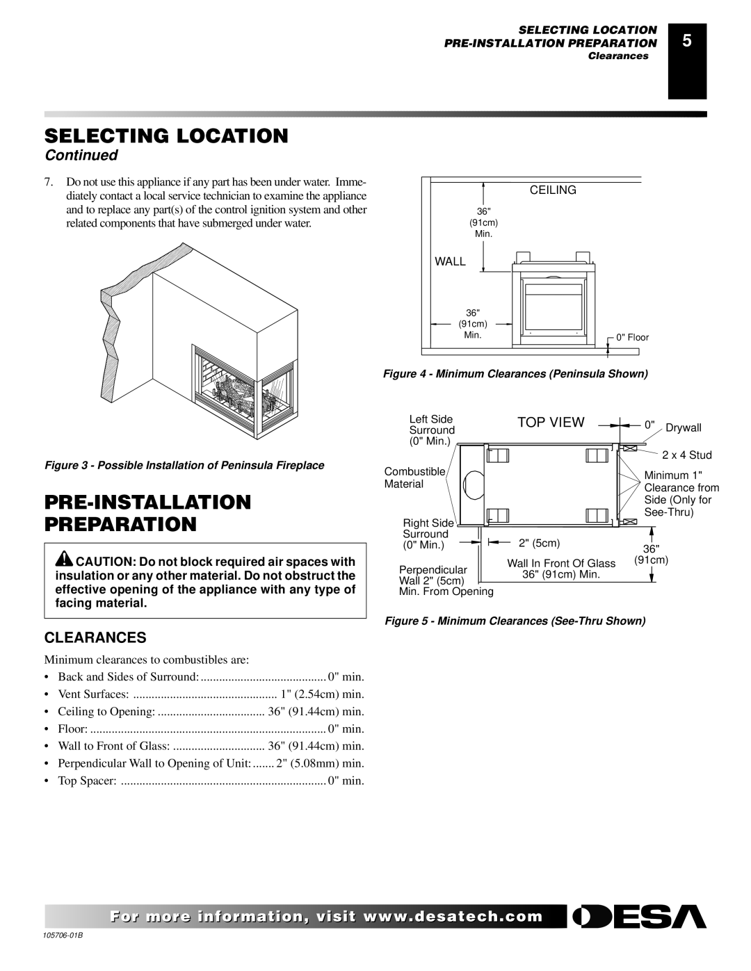 Desa VDVF36STN/STP, VDVF36PN/PP installation manual PRE-INSTALLATION Preparation, Clearances 