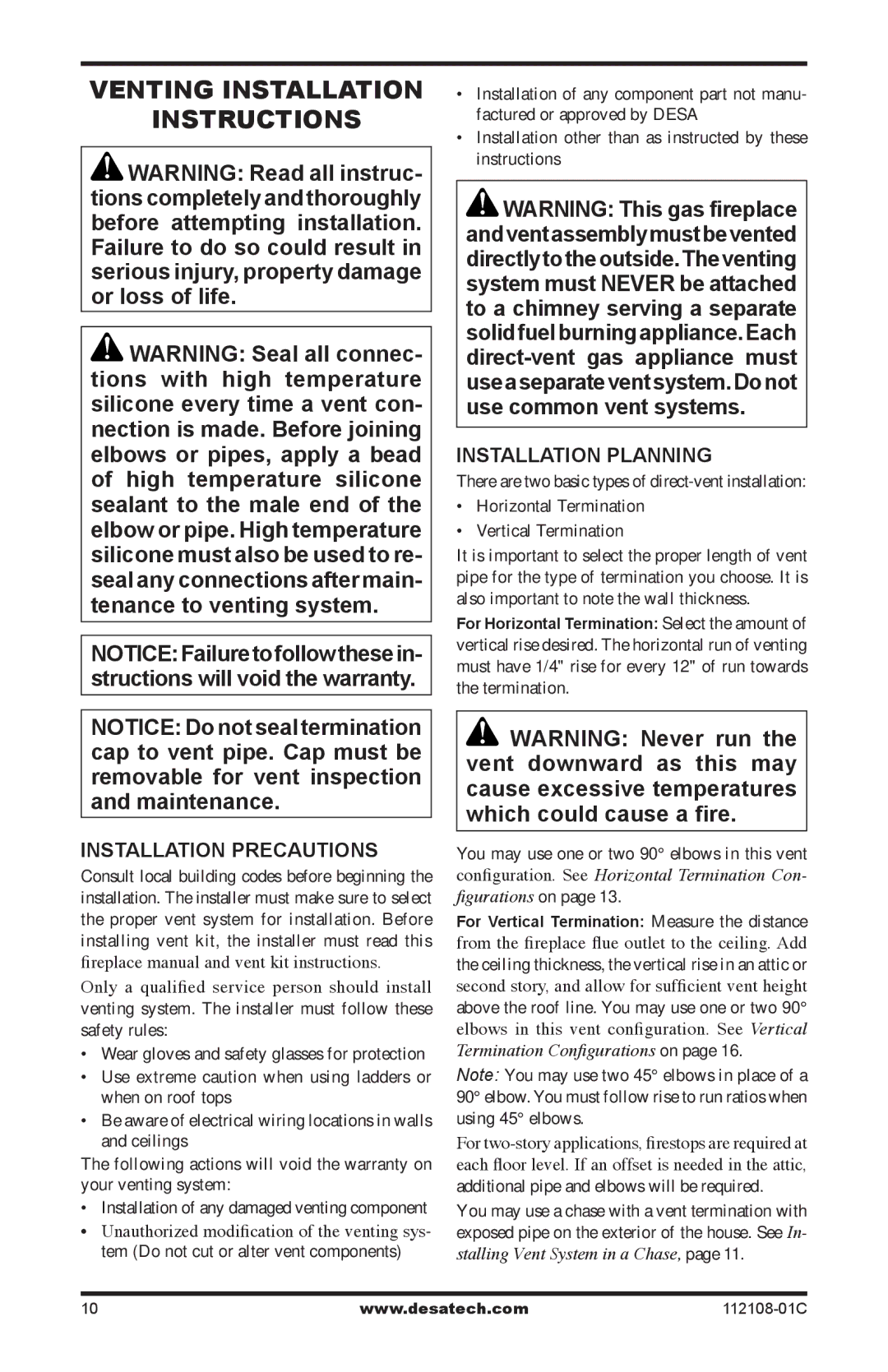 Desa DVF36TCR, DVF36TCL, DVF36TCR, DVF36TCL, DVF36TCRP, DVF36TCLP Venting Installation Instructions, Installation Planning 