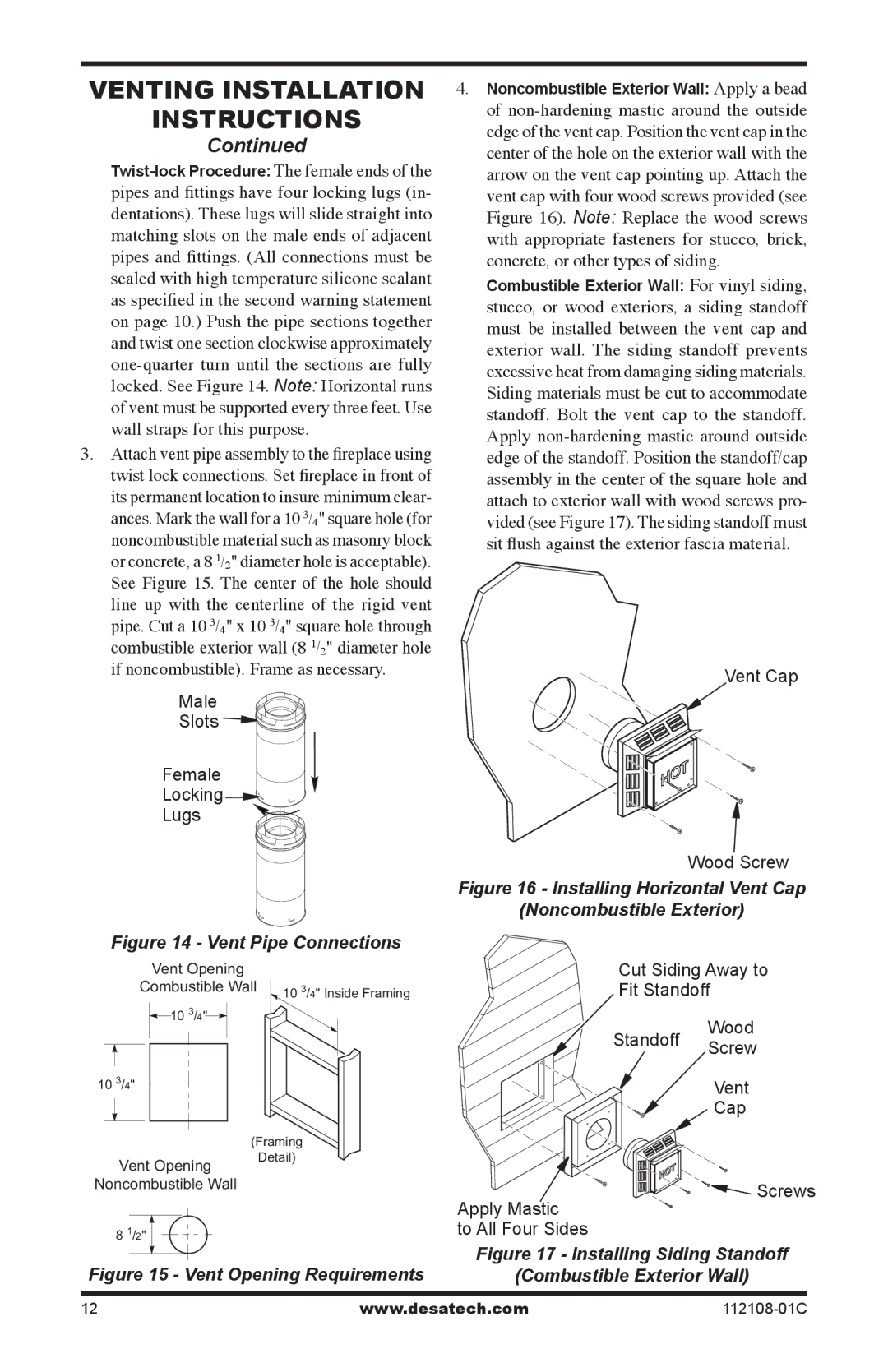 Desa (V)DVF36TCLP(E), (V)DVF36TCRP(E), DVF36TCR, DVF36TCL, DVF36TCR, DVF36TCL, DVF36TCRP, DVF36TCLP Vent Pipe Connections 