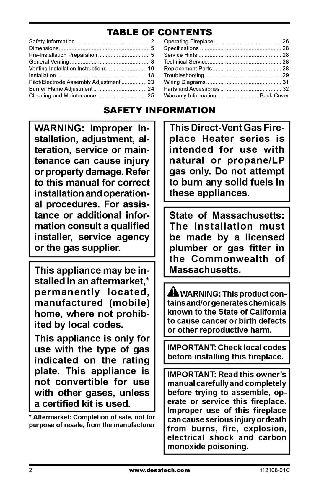 Desa DVF36TCR, DVF36TCL, DVF36TCR, DVF36TCL, DVF36TCRP, DVF36TCLP, (V)DVF36TCLP(E) Table of Contents, Safety Information 