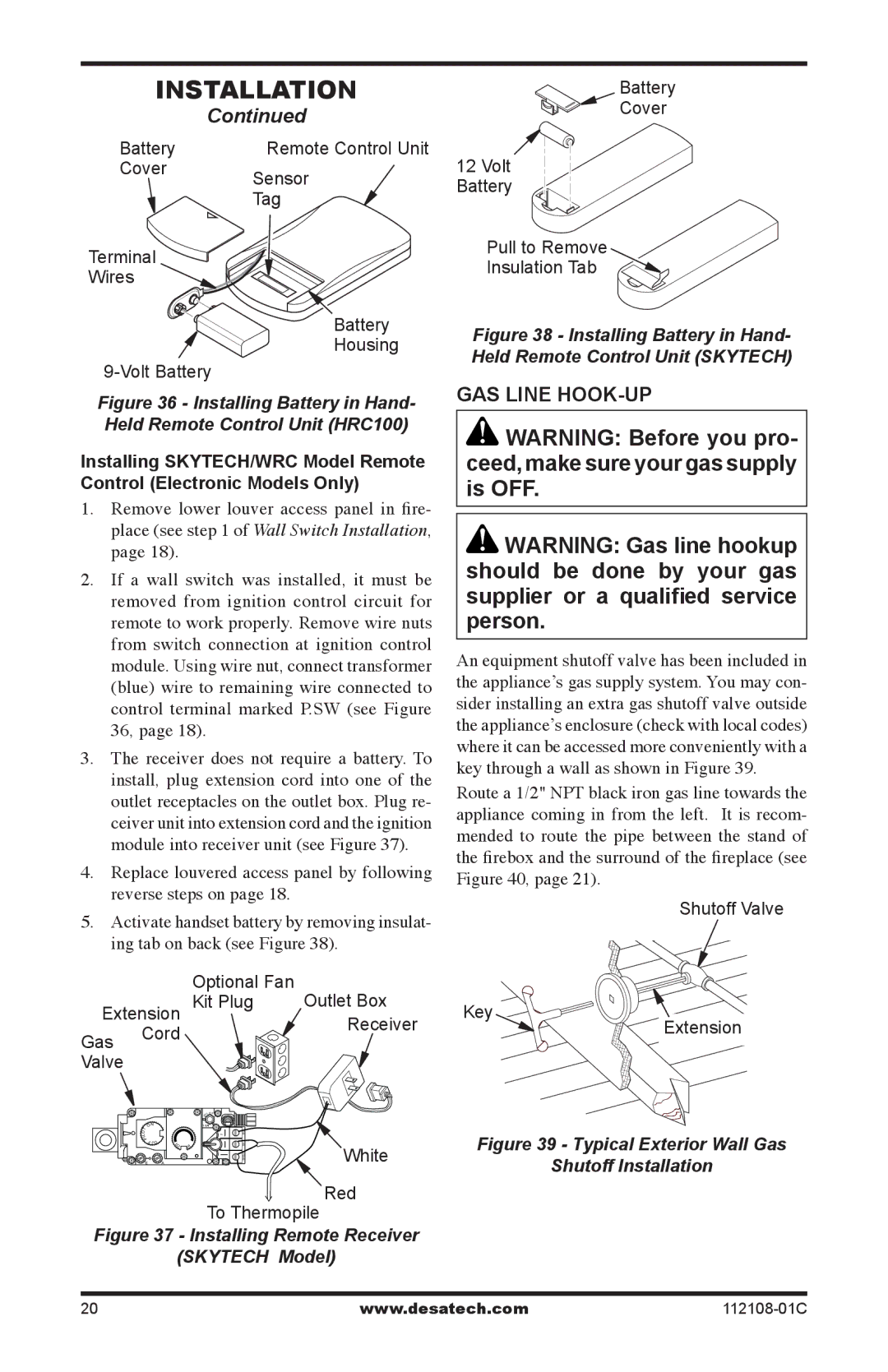 Desa (V)DVF36TCLP(E), (V)DVF36TCRP(E) installation manual GAS Line HOOK-UP, Removed from ignition control circuit for 