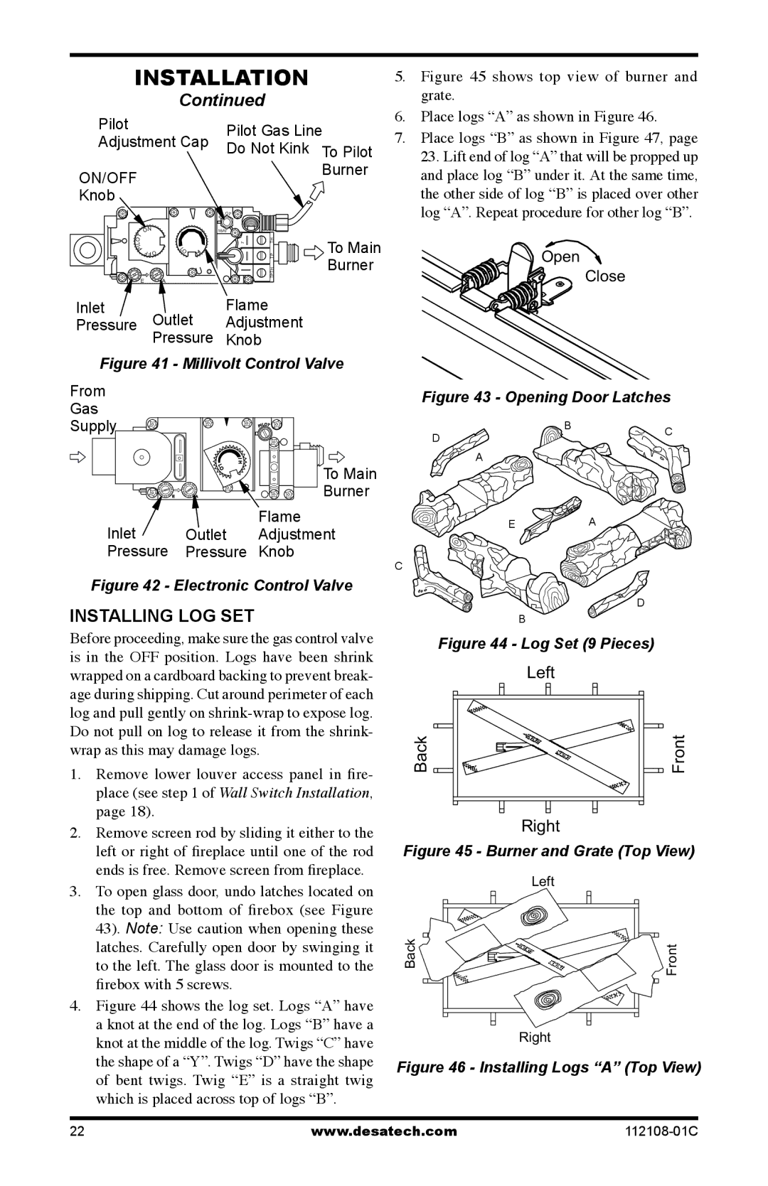 Desa DVF36TCR, DVF36TCL, DVF36TCR, DVF36TCL, DVF36TCRP, DVF36TCLP, (V)DVF36TCLP(E) Installing Log Set, On/Off 