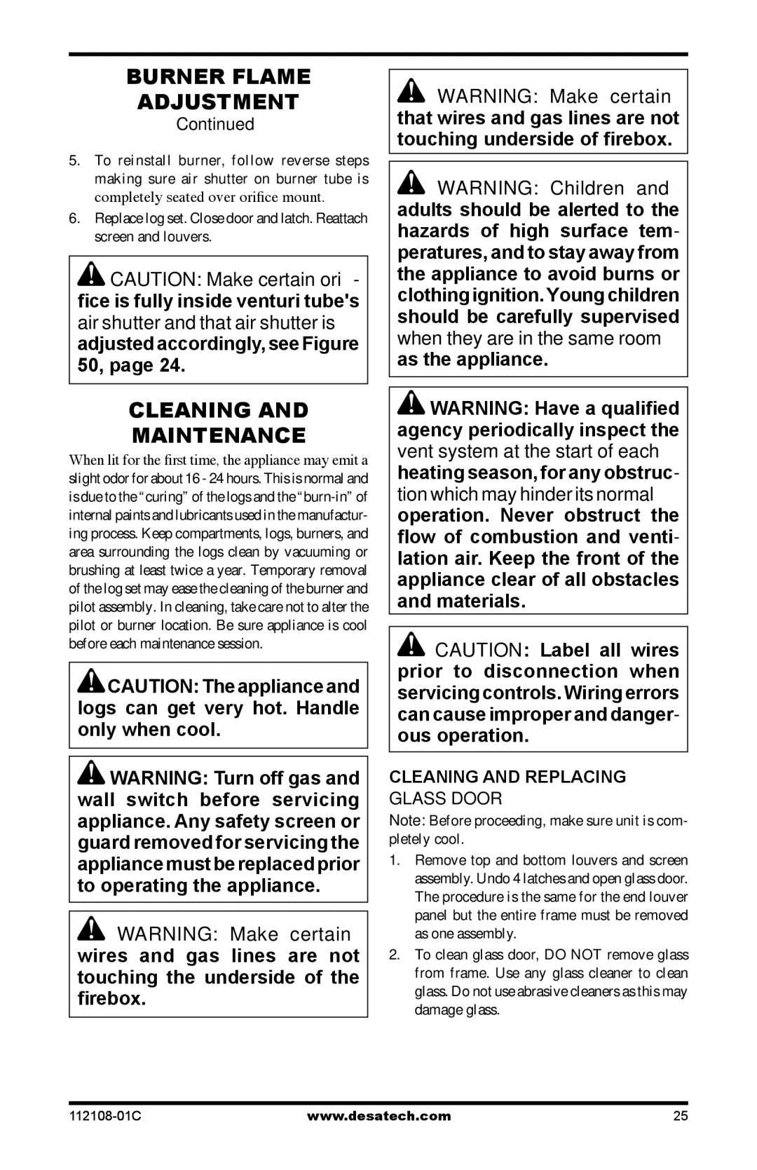 Desa (V)DVF36TCRP(E), (V)DVF36TCLP(E) installation manual Cleaning Maintenance, Cleaning and Replacing Glass Door 