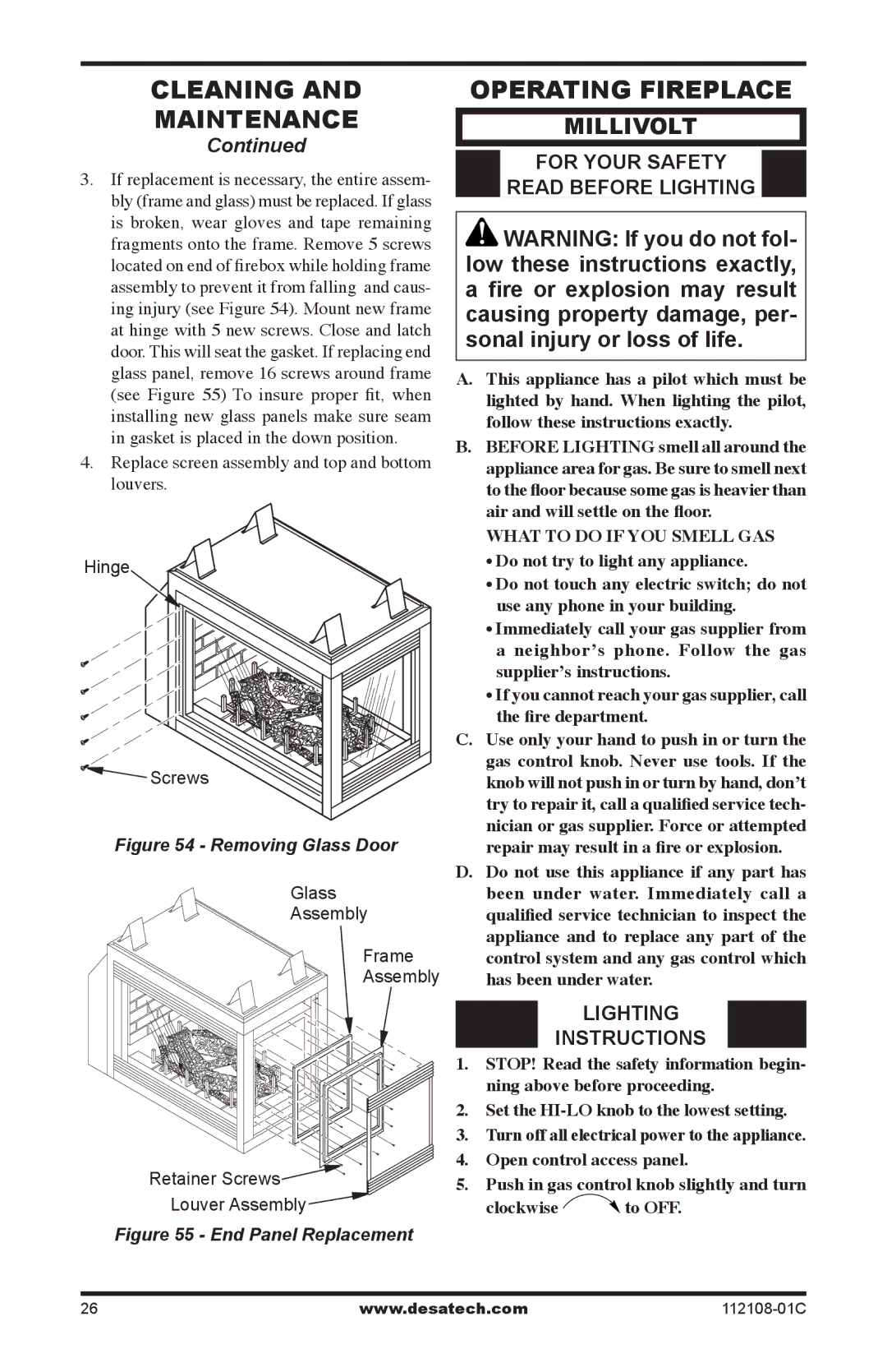 Desa DVF36TCR, DVF36TCL, DVF36TCR, DVF36TCL, DVF36TCRP, DVF36TCLP Operating Fireplace, Lighting Instructions 