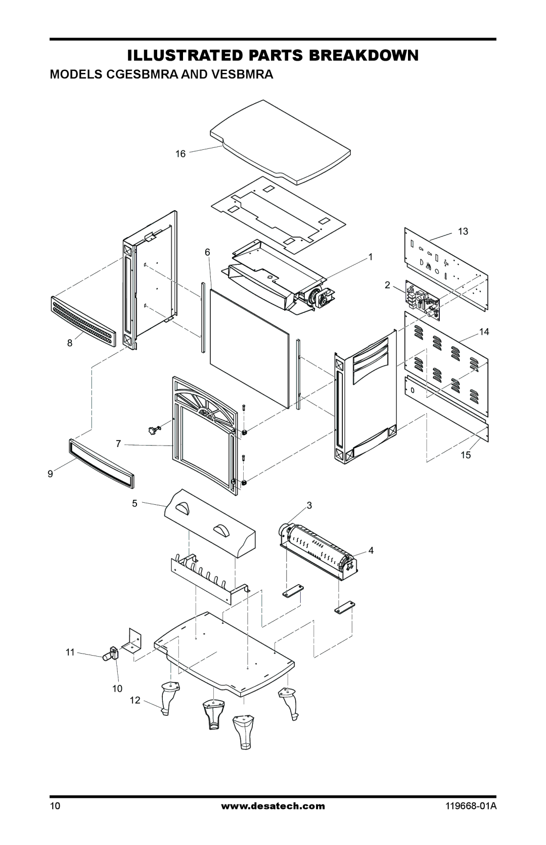 Desa VESBMRA, CGESBMRA operation manual Illustrated Parts Breakdown, Models Cgesbmra and Vesbmra 