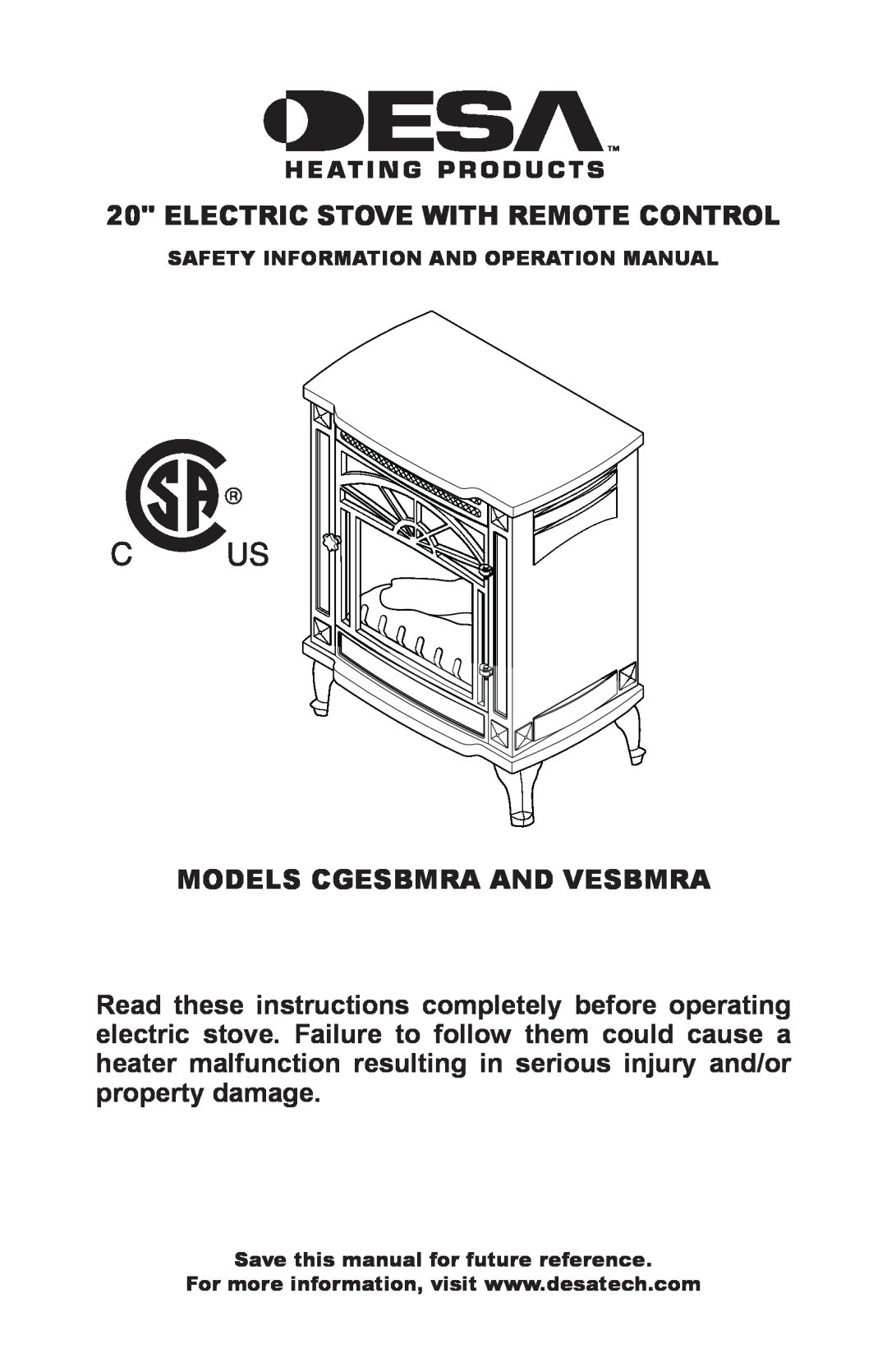 Desa operation manual Electric Stove With Remote Control, Models CGESBMRA AND VESBMRA 