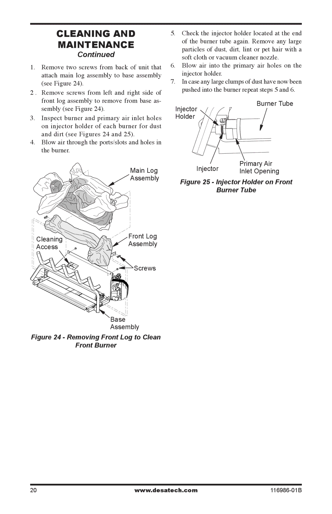 Desa VF-24N-MHD, VF-24P-MHD, VF-18N-MHD, VF-18P-MHD, VF-18P-MHD, VF-18N-MHd Injector Holder on Front Burner Tube 