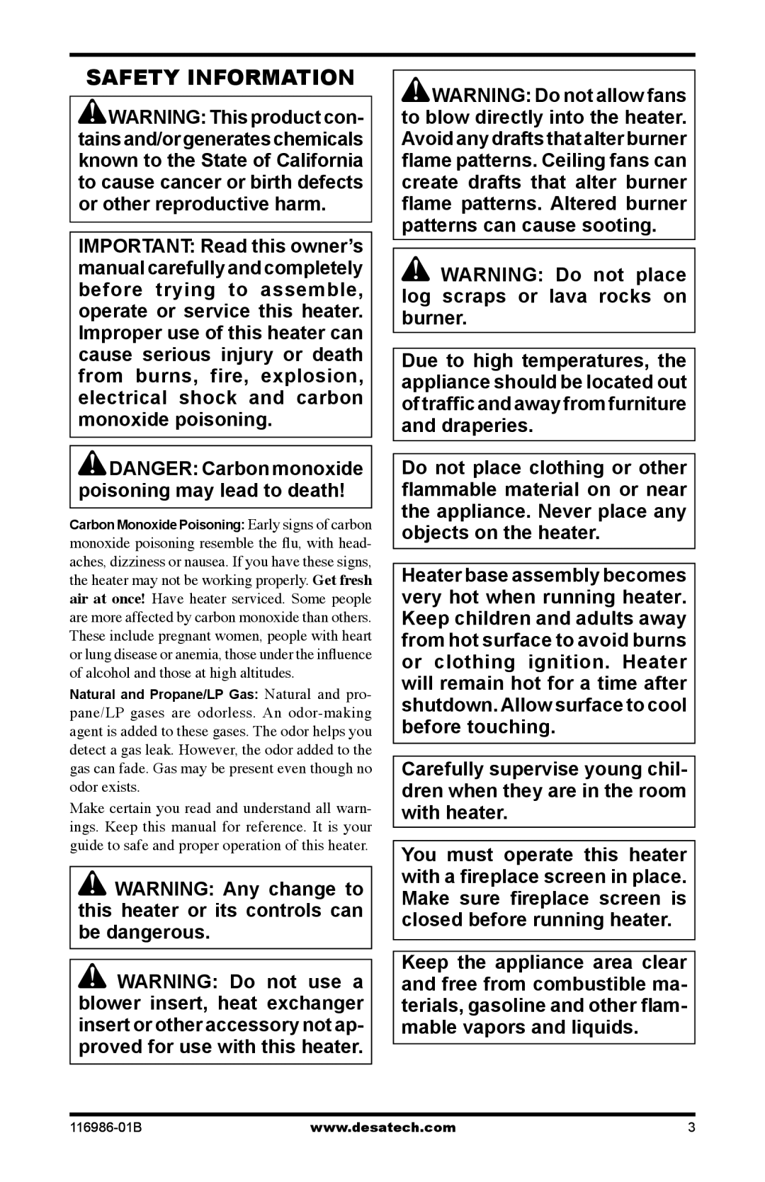 Desa VF-18N-MHd, VF-18P-MHd, VF-24N-MHD, VF-24P-MHD, VF-18N-MHD, VF-18P-MHD, VF-18P-MHD Safety Information 