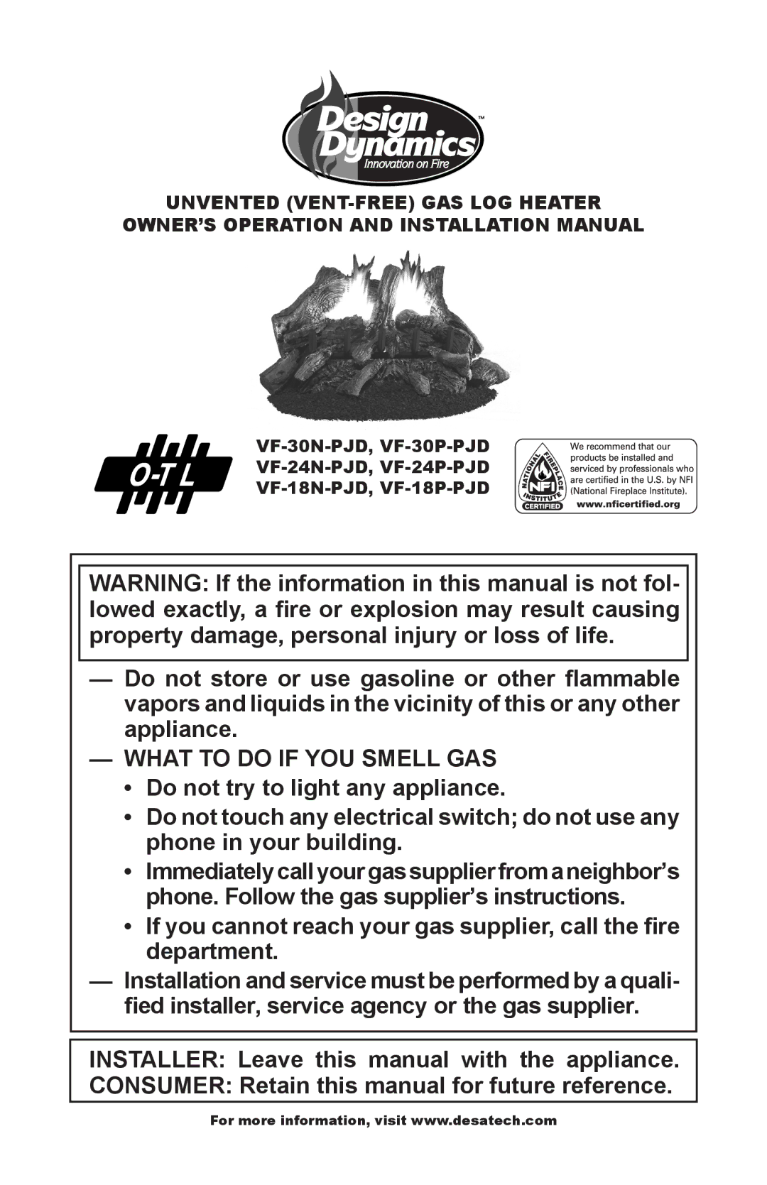 Desa VF-30P-PJD, VF-30N-PJD, VF-24N-PJD, VF-24P-PJD, VF-18N-PJD, VF-18P-PJD installation manual 