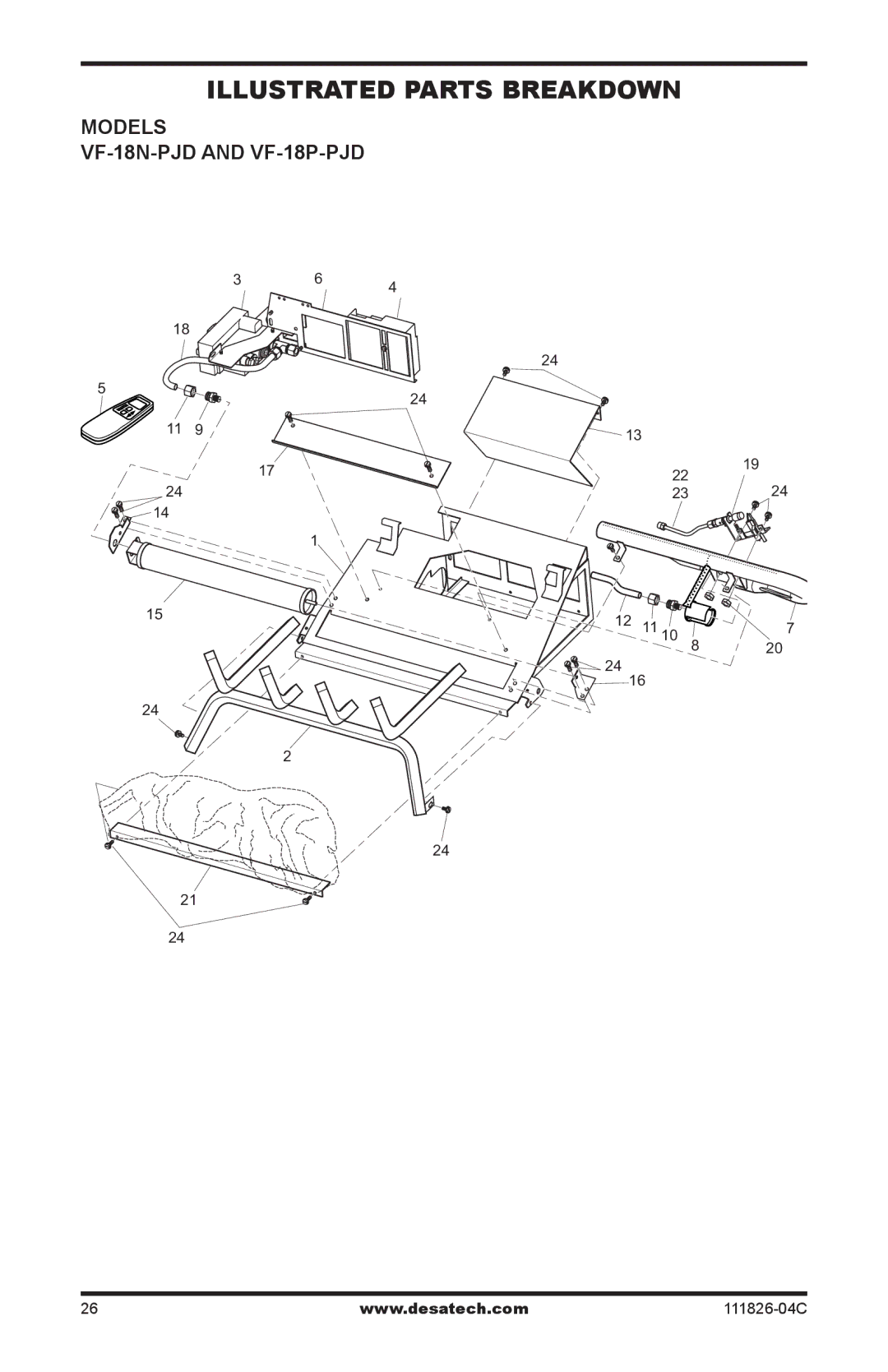 Desa VF-30N-PJD installation manual Illustrated Parts Breakdown, Models VF-18N-PJD and vf-18p-pjd 