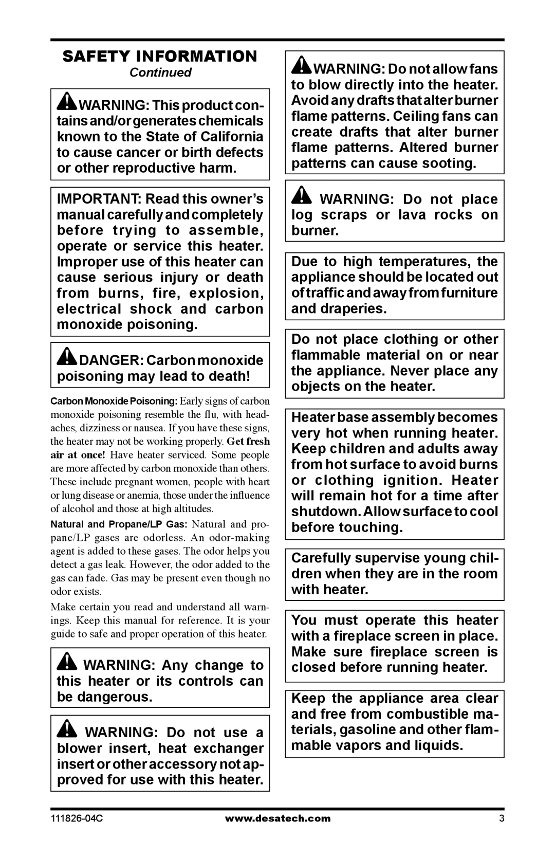 Desa VF-30P-PJD, VF-30N-PJD, VF-24N-PJD, VF-24P-PJD, VF-18N-PJD, VF-18P-PJD installation manual Safety information 