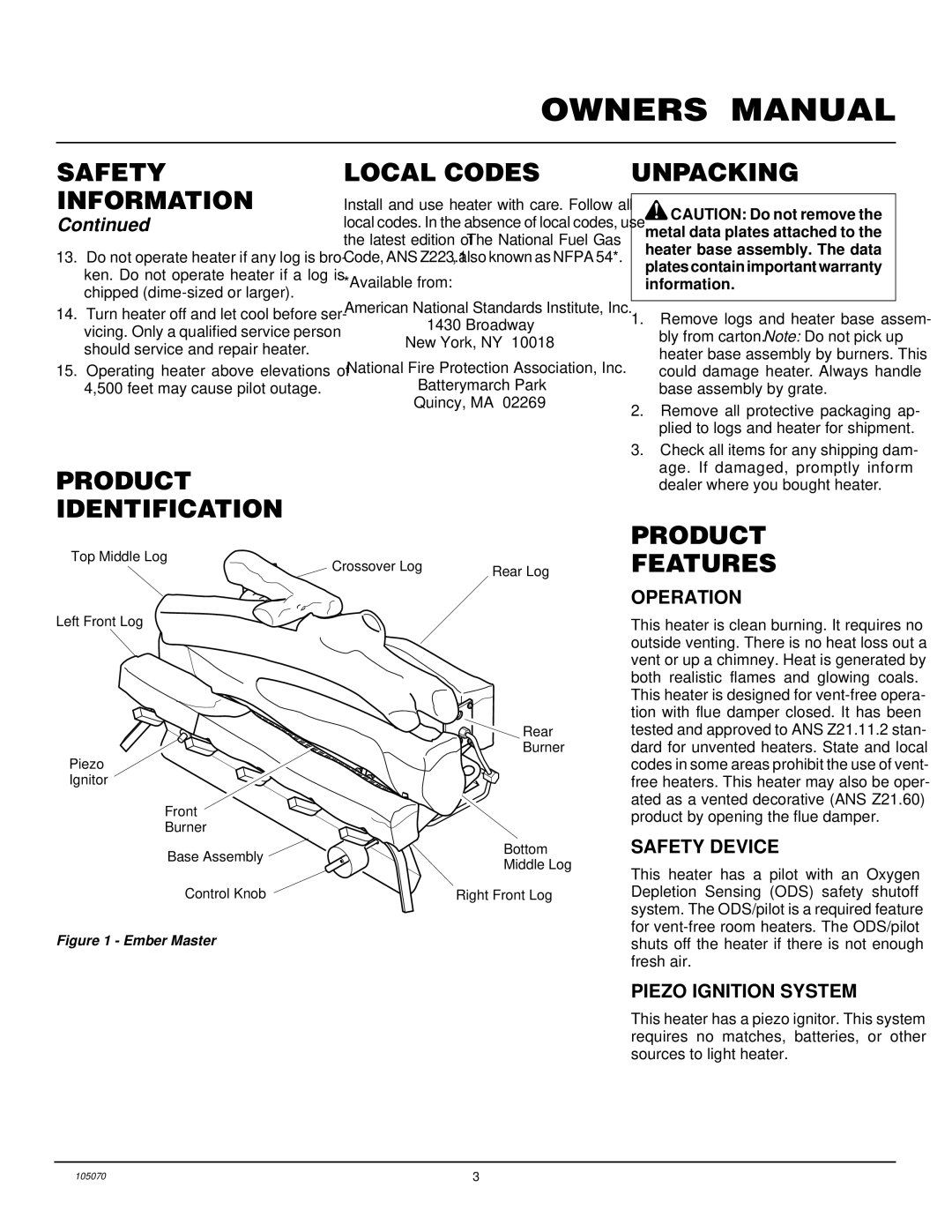 Desa VFN24MV VFN30MV installation manual Local Codes, Unpacking, Product Identification, Product Features 