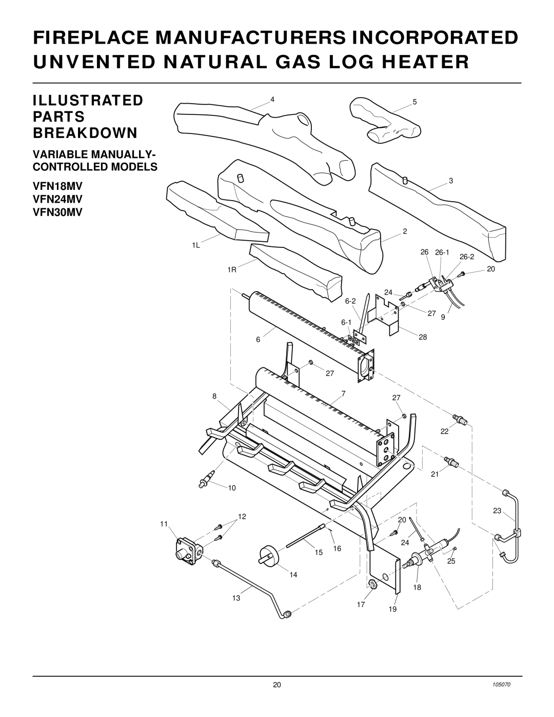 Desa installation manual Illustrated Parts Breakdown, Variable Manually Controlled Models VFN18MV VFN24MV VFN30MV 