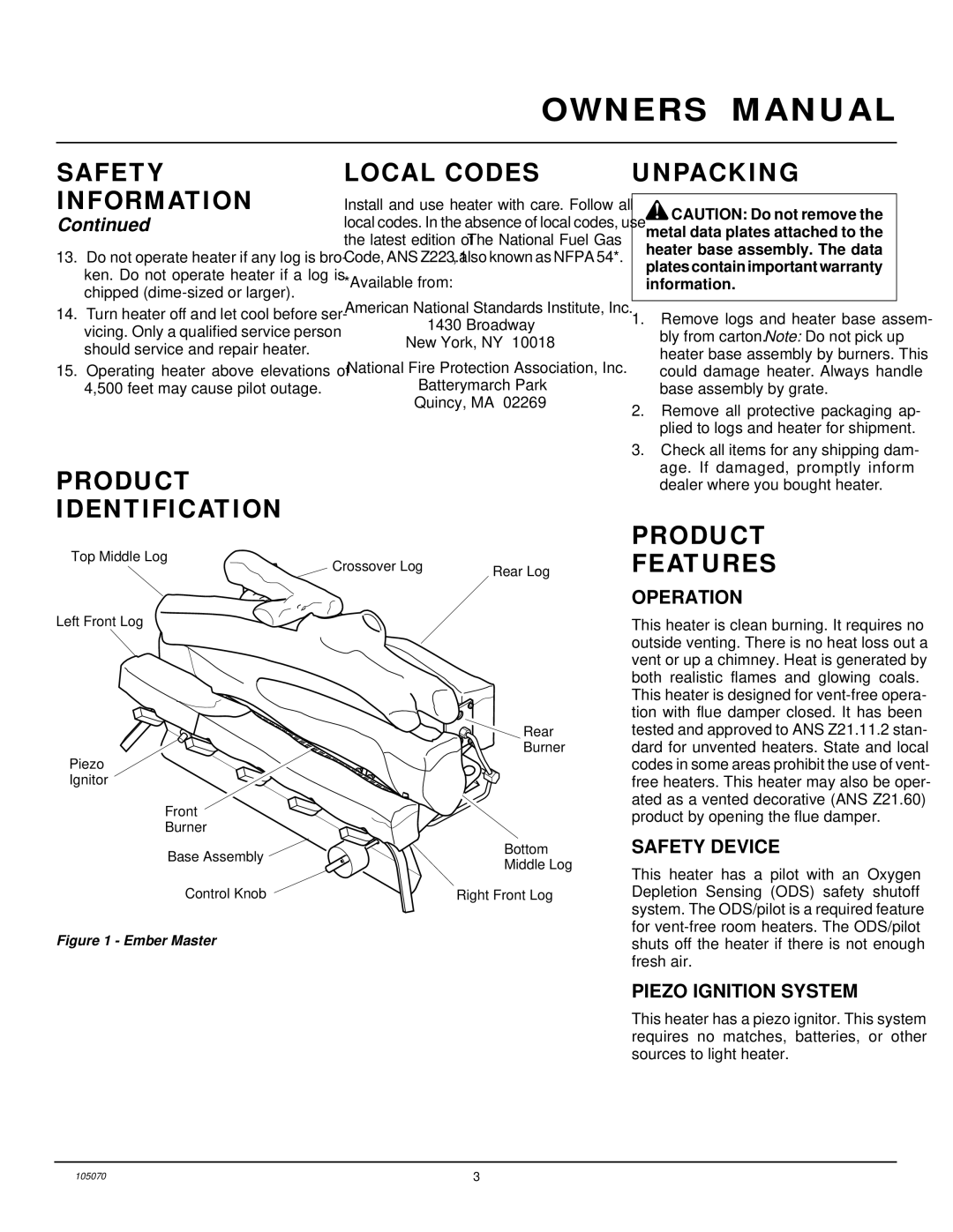 Desa VFN30MV, VFN18MV, VFN24MV installation manual Local Codes, Unpacking, Product Identification, Product Features 