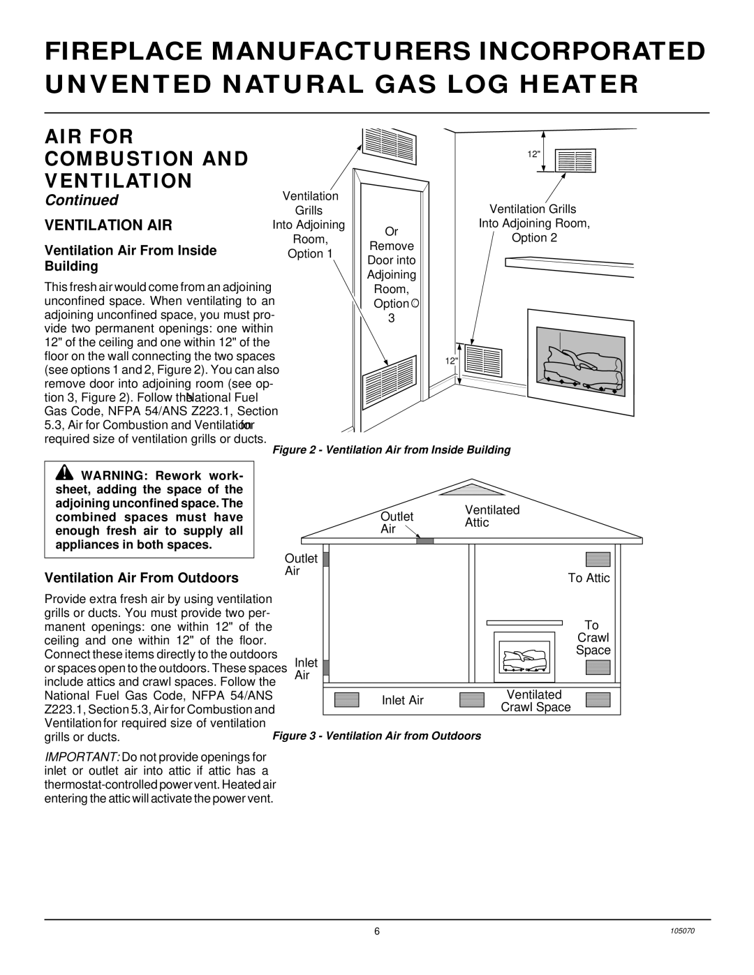 Desa VFN30MV, VFN18MV, VFN24MV Ventilation AIR, Ventilation Air From Inside, Building, Ventilation Air From Outdoors 