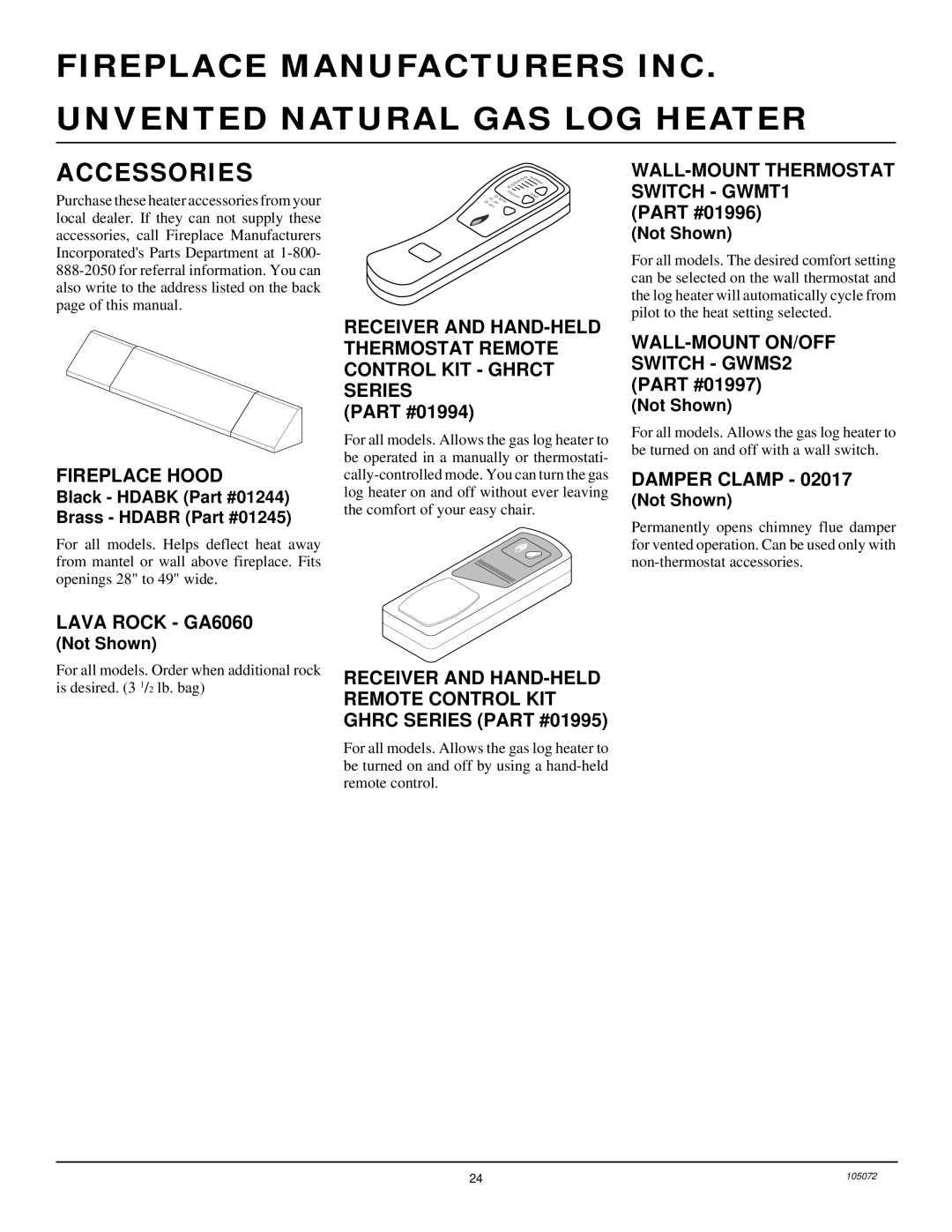 Desa VFN30R, VFN24R, VFN18R installation manual Accessories 