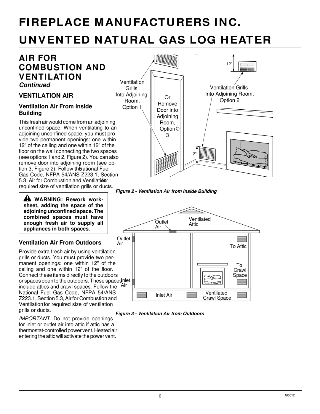 Desa VFN30R, VFN24R, VFN18R Ventilation AIR, Ventilation Air From Inside, Building, Ventilation Air From Outdoors 