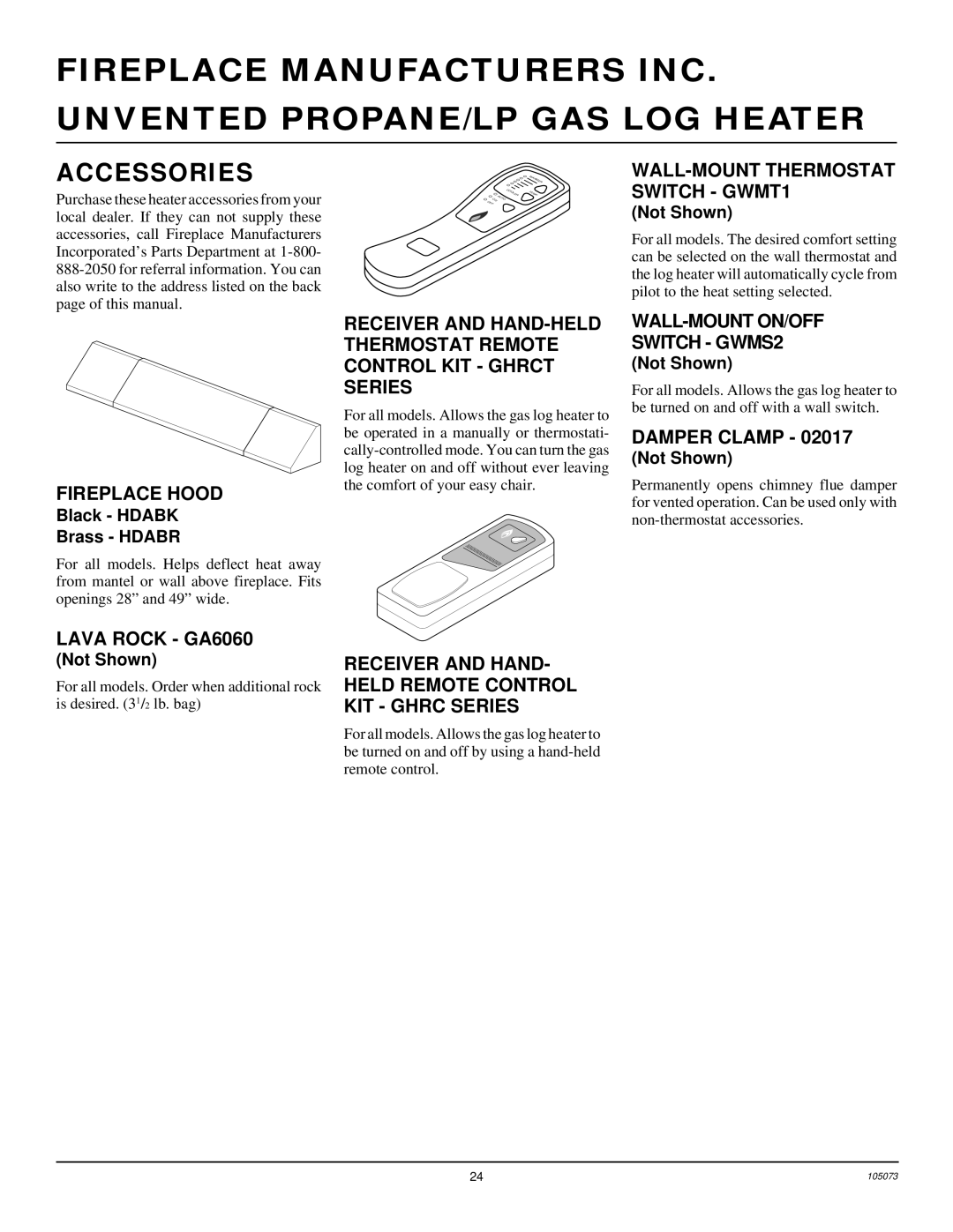 Desa VFP18R, VFP30R, VFP24R installation manual Accessories 